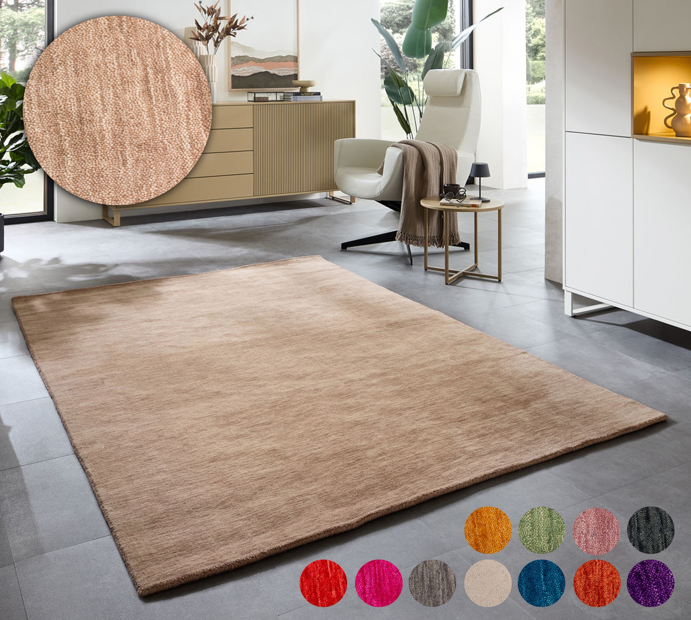 Wollteppich OTTO HOME "Karchau", beige, B:40cm H:13mm L:60cm, Schurwolle, Teppiche, Handweb Teppich, meliert, reine Wolle, handgewebt, brilliante Farben