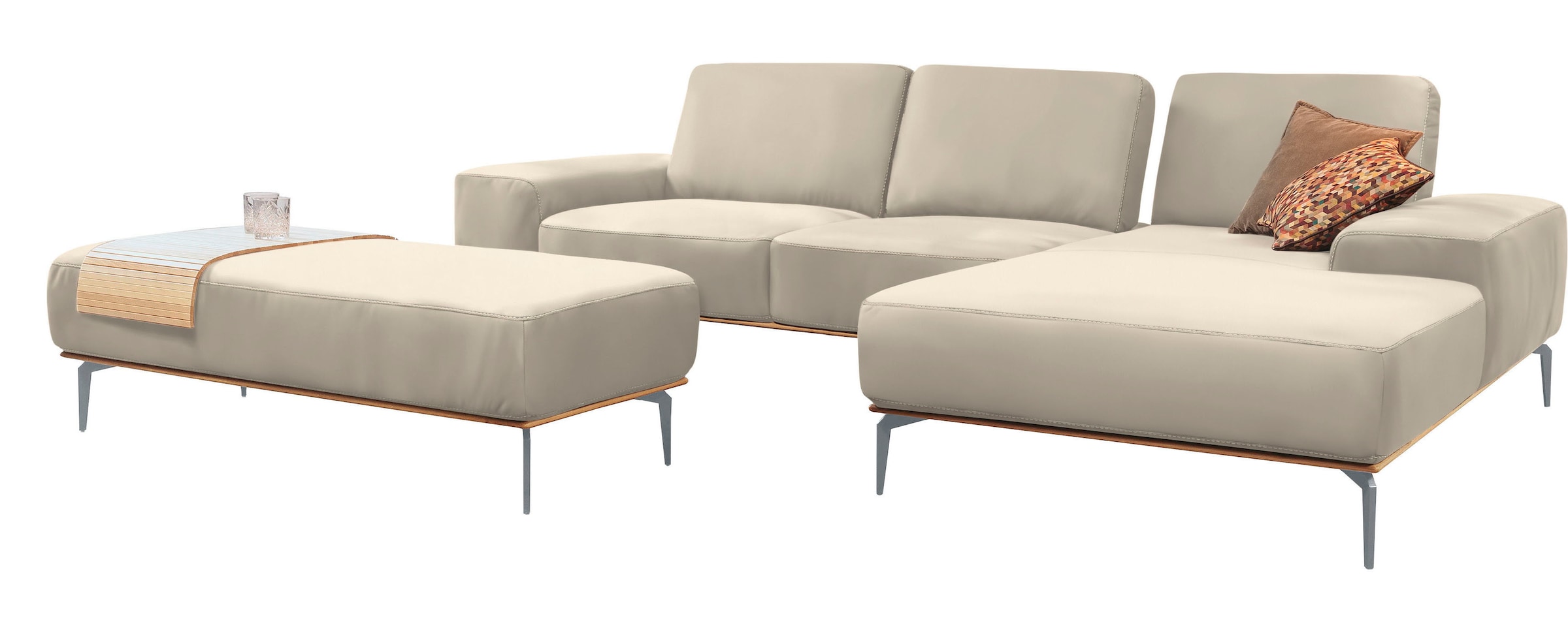 W.SCHILLIG Ecksofa »run, Designsofa mit tollem Sitzkomfort, bequem, L-Form«, mit elegantem Holzsockel, Füße in Silber matt, Breite 319 cm