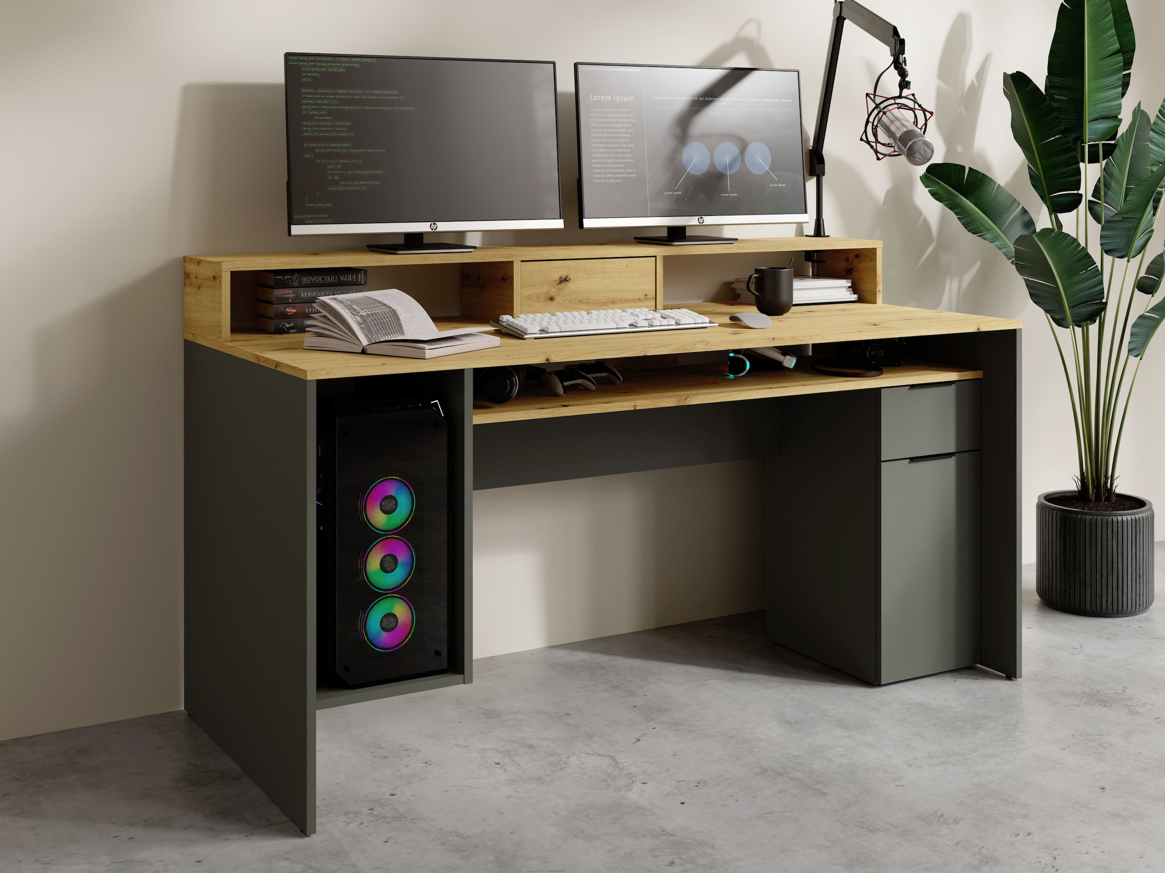 Home affaire Schreibtisch "Peoria", Gamingtisch mit Schublade und Monitorau günstig online kaufen