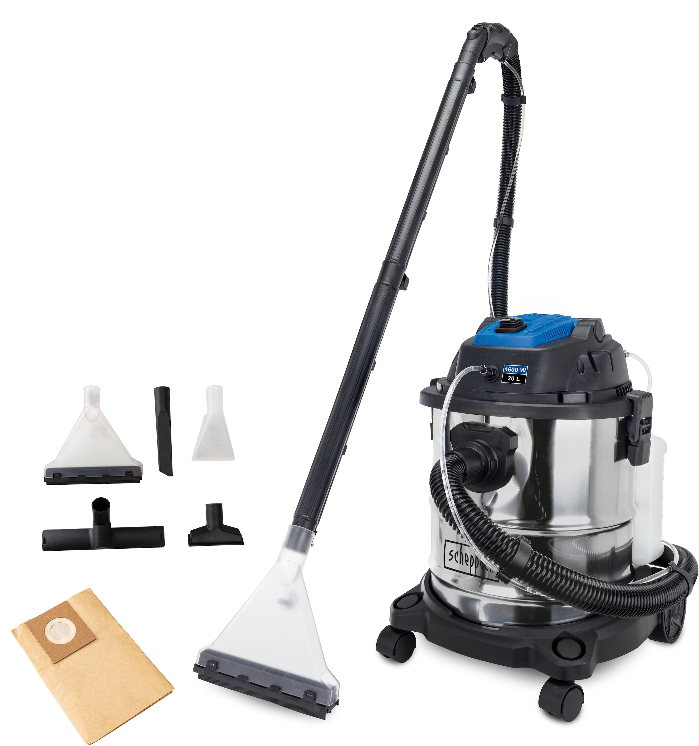 Scheppach Multi-Sauger "SprayVac20", 2 m Sprüh- & Saugschlauch, umfangreiches Zubehör