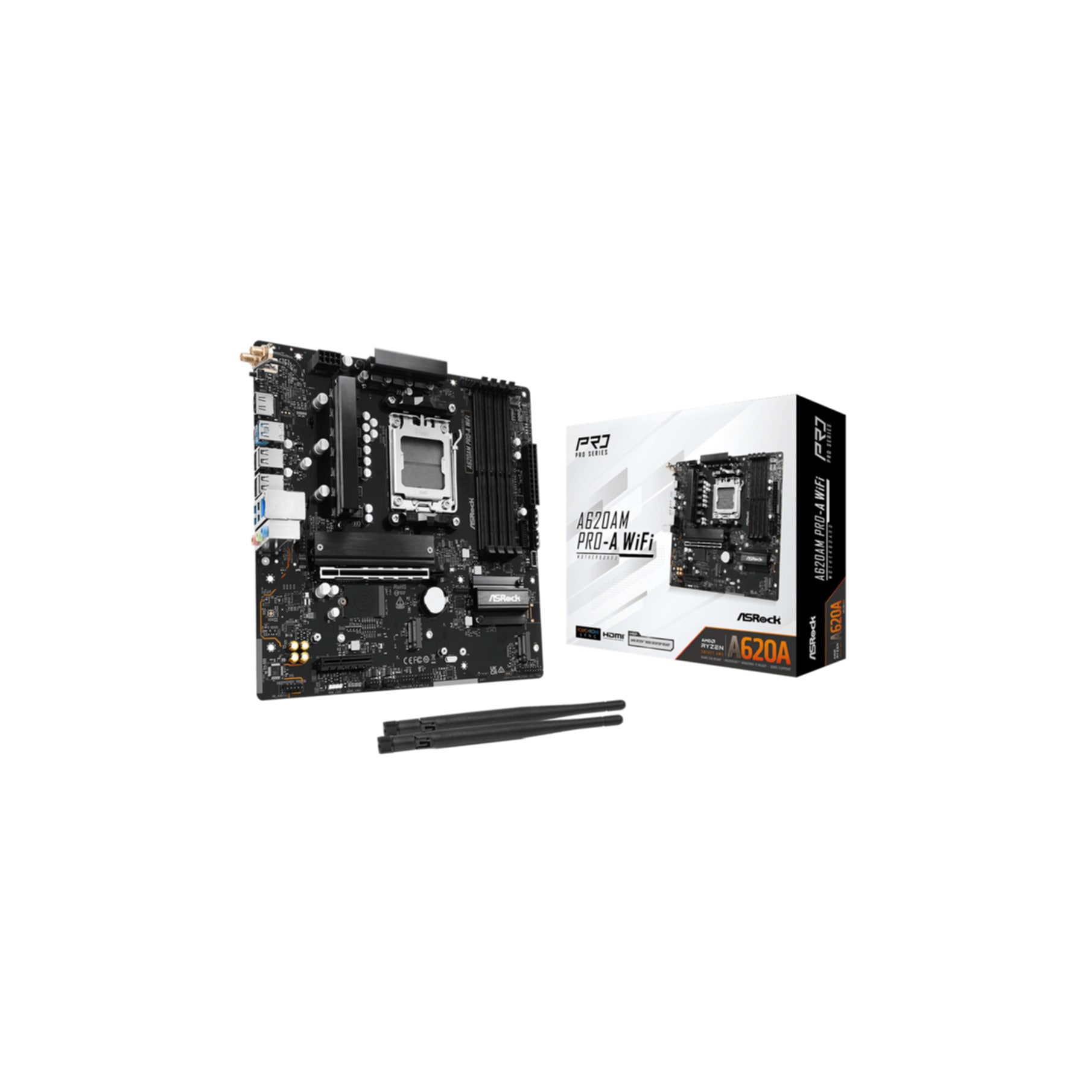 ASROCK Mainboard "A620AM PRO-A WIFI", schwarz, B:26,5cm H:6cm T:30cm, Mainboards - Einheitsgröße