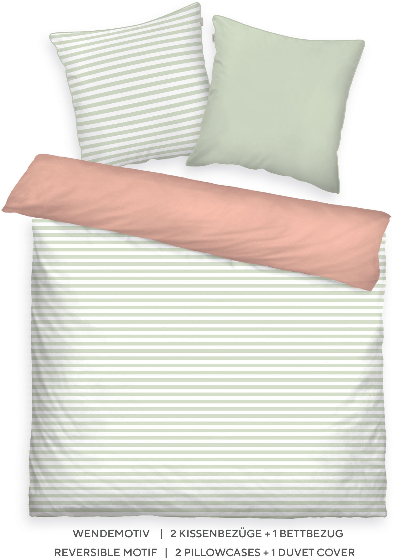 TOM TAILOR HOME "STRIPES WITH A KICK in Gr. 135x200cm oder 155x220cm" 3 Stk. new bedroom, farbige Paspel am Kissen