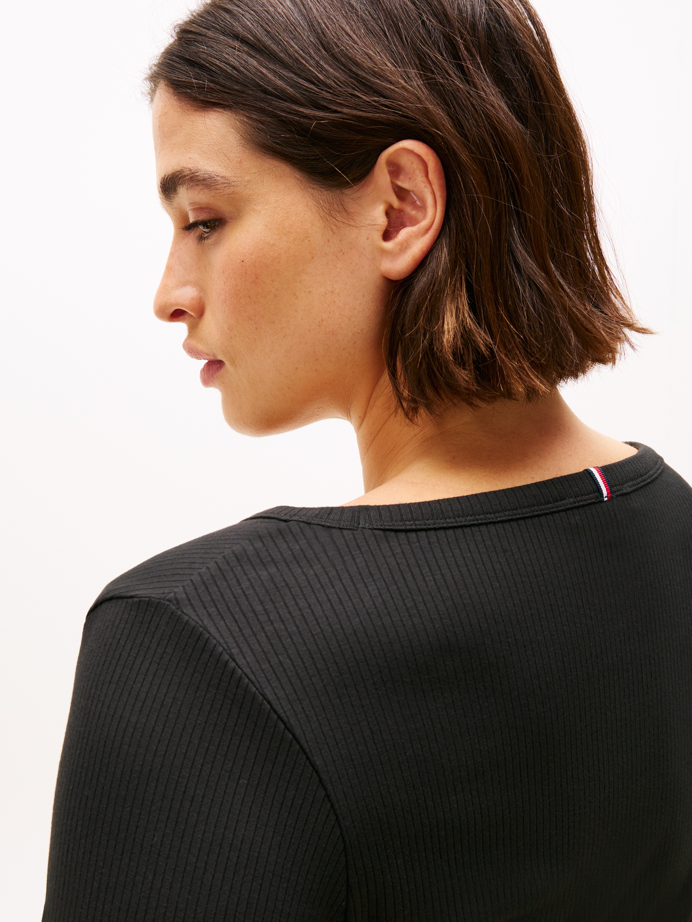 Tommy Hilfiger Curve Langarmshirt »Shirt CRV SLIM 5X2 RIB O« in Großen Größen, mit Logostickerei