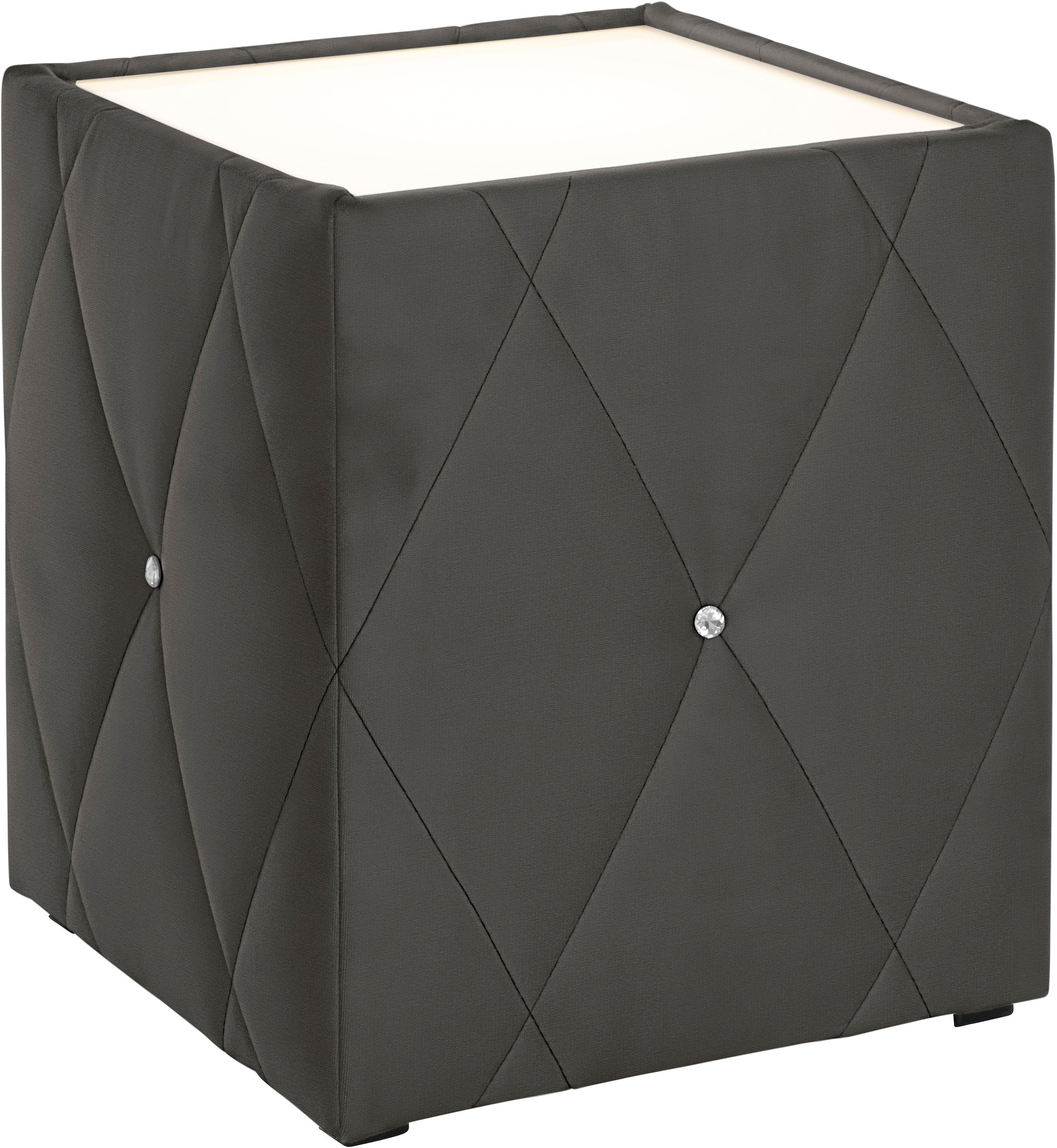 Nachttisch HOME AFFAIRE "Alfie", grau (anthrazit, plexi milchglas), B:50cm H:53cm T:50cm, Tische, Nachttisch, mit Beleuchtung und Bezug aus Samtverlours 2
