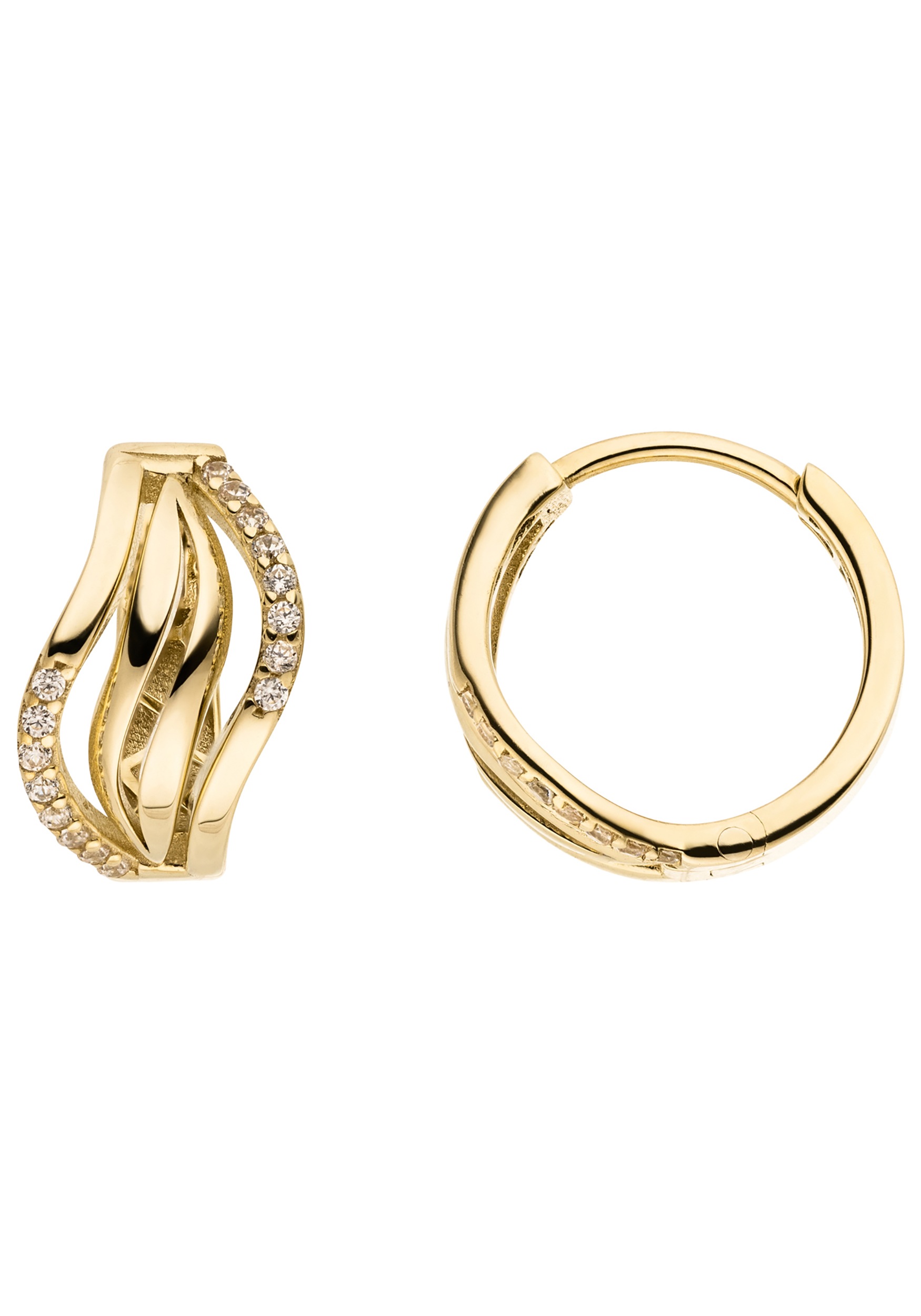 Paar Creolen JOBO "rund Ohrringe 15 mm", gelbgold 333, weiß, Ohrringe, Damen, 15mm, Gelbgold 333, 8 Karat 333 Gold mit 32 Zirkonia