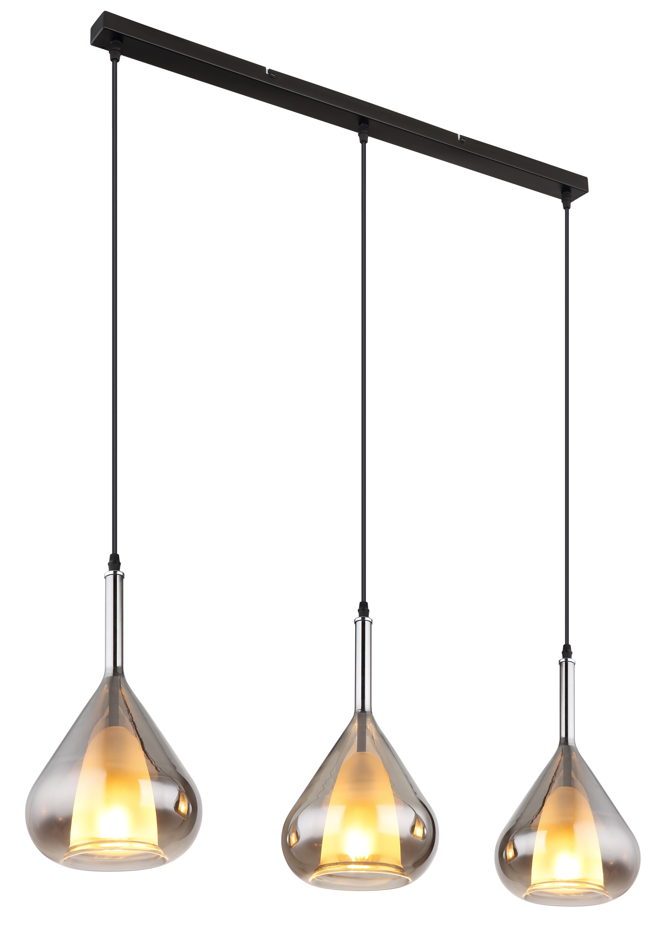 GLOBO LIGHTING Hängeleuchte "GEEKY", schwarz matt, 3, H: 140cm, 1 Stk., Leuchten, Hängeleuchte Schwarz, Rauchglas, höhenkürzbar, E27, Hängeleuchte 3