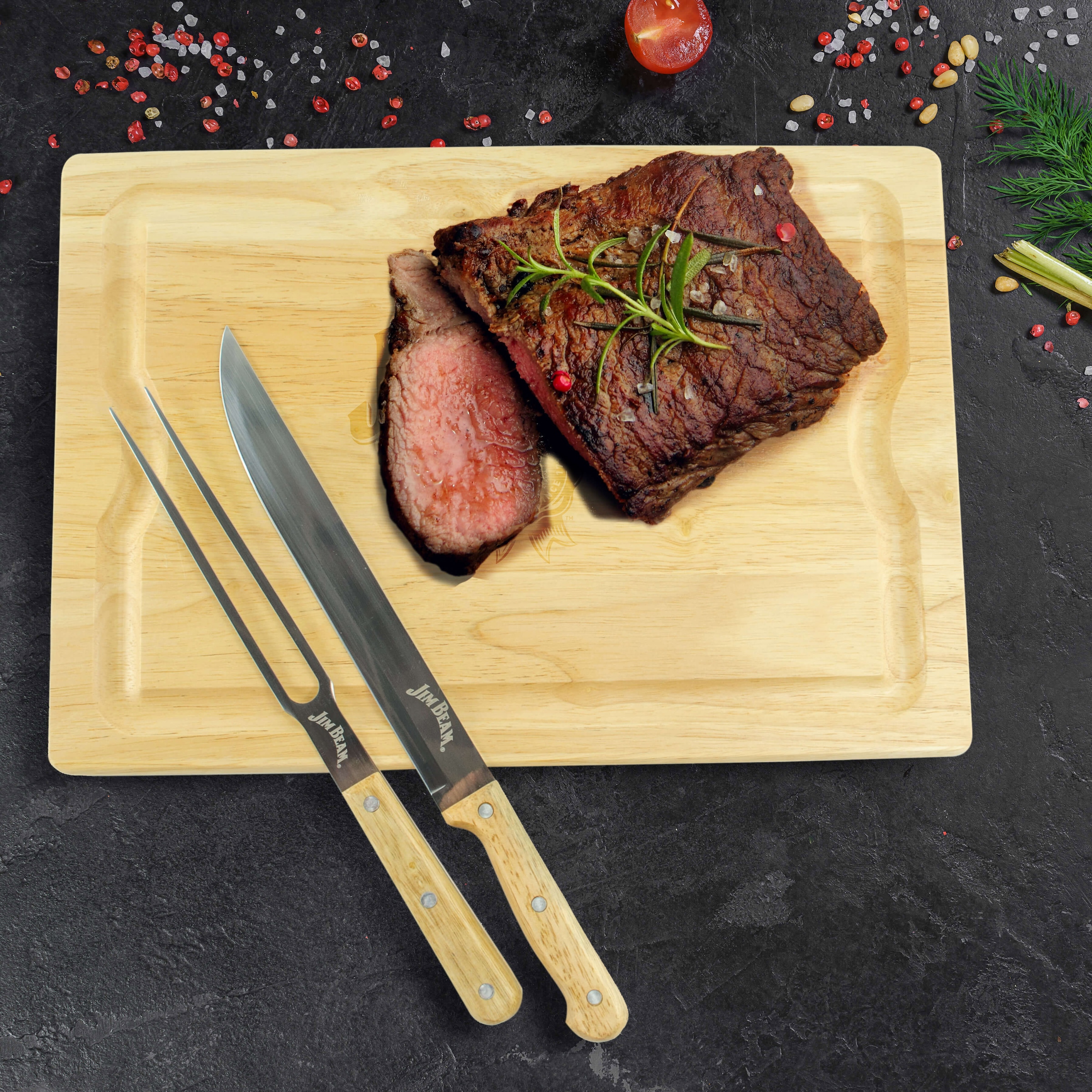 Jim Beam BBQ Schneidebrett "JB0237" inkl. Tranchiermesser und Gabel mit Ede günstig online kaufen