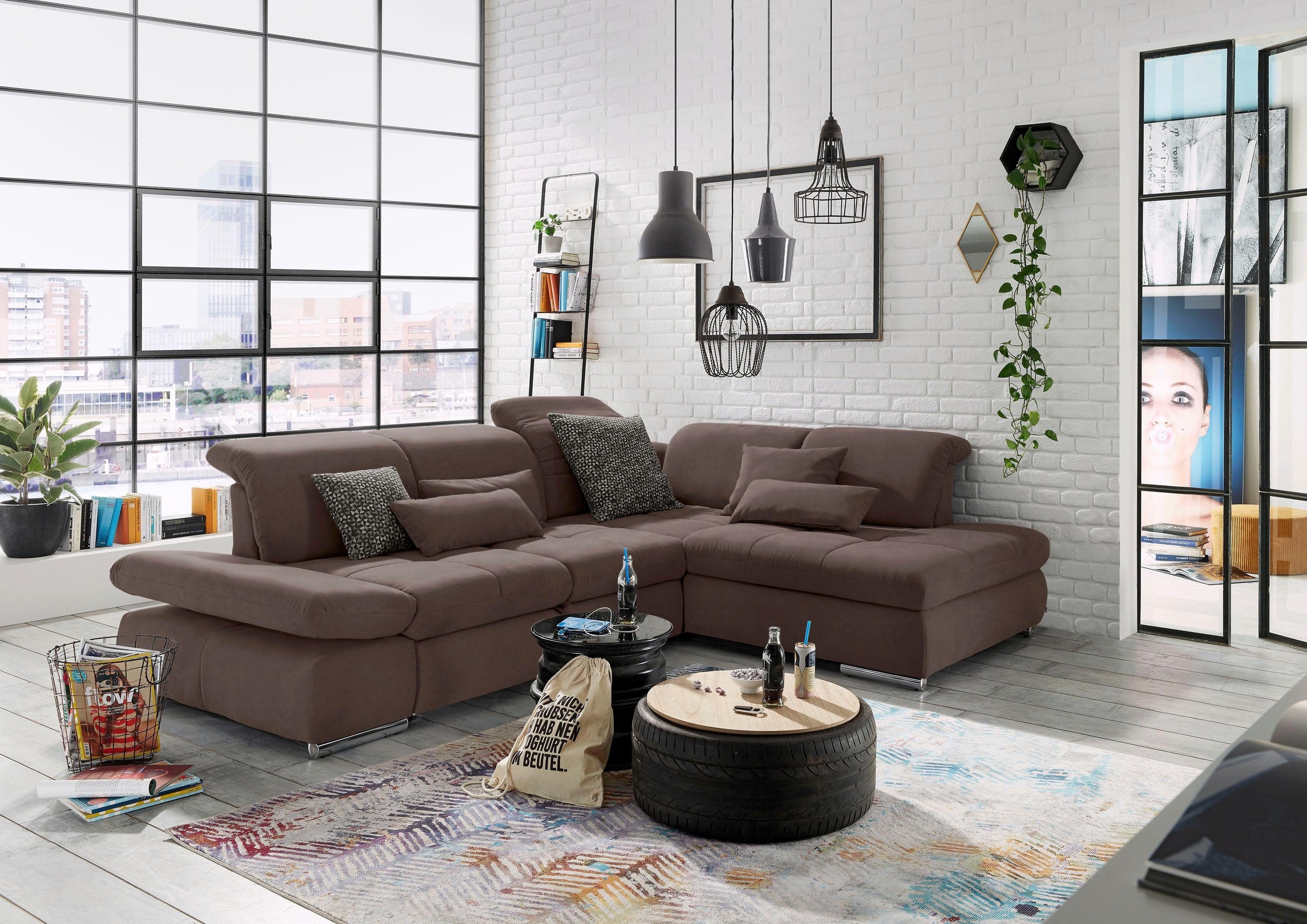 set one by Musterring Ecksofa »SO4100 V«, mit verstellbaren Kopfteilen, wahlweise mit Funktionen, Cord-Bezug