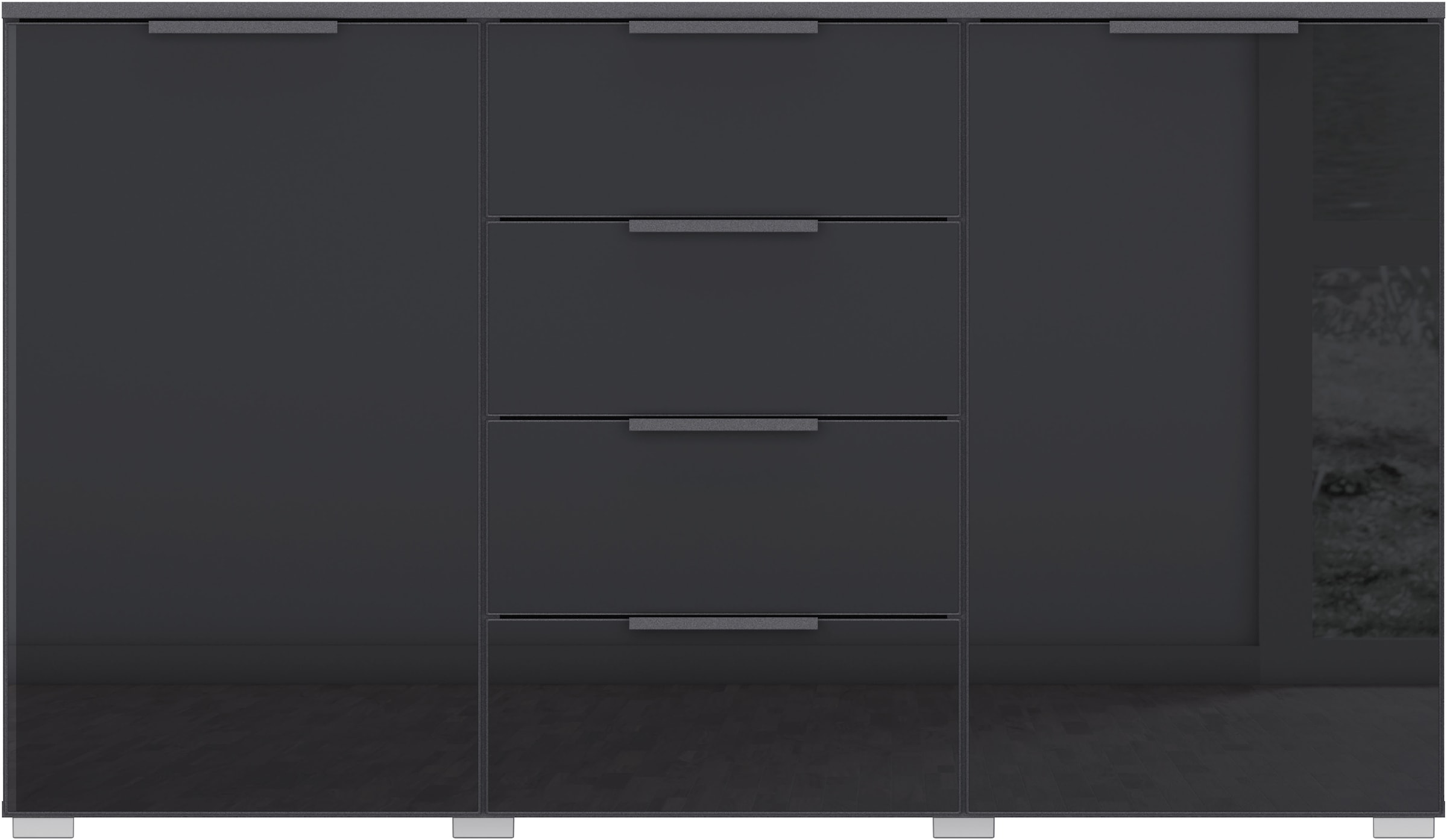 rauch Schubkastenkommode »Sideboard Kommode Kombikommode KOLUNA mit Glasfront«, (Breite 120 cm inkl. Soft-Close-Funktion), vier große Schubladen, mit insgesamt 4 Einlegeböden MADE IN GERMANY