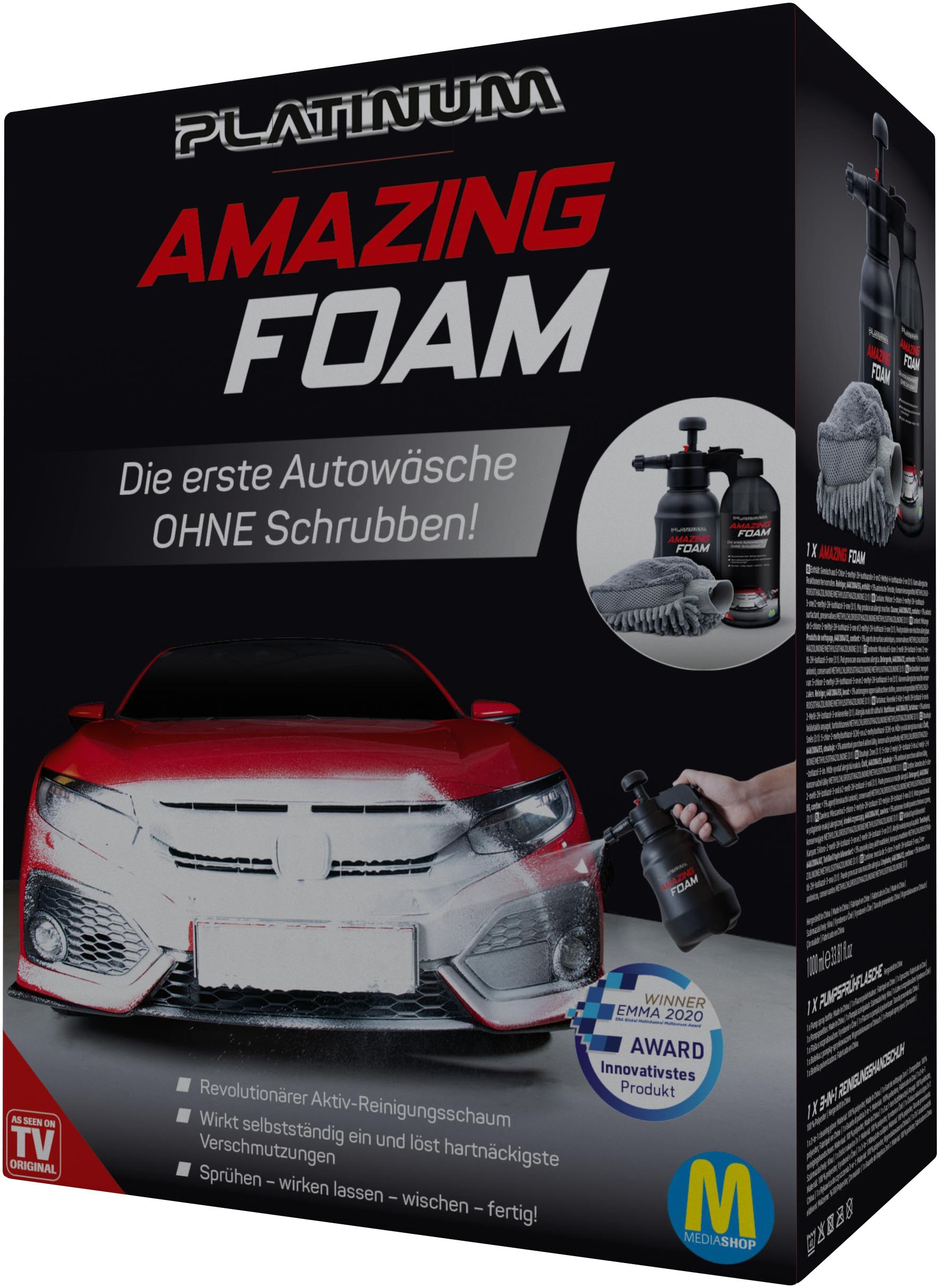 MediaShop Auto-Reinigungsmittel »Platinum Amazing Foam«, (Set), inkl. Sprühflasche und Handschuh