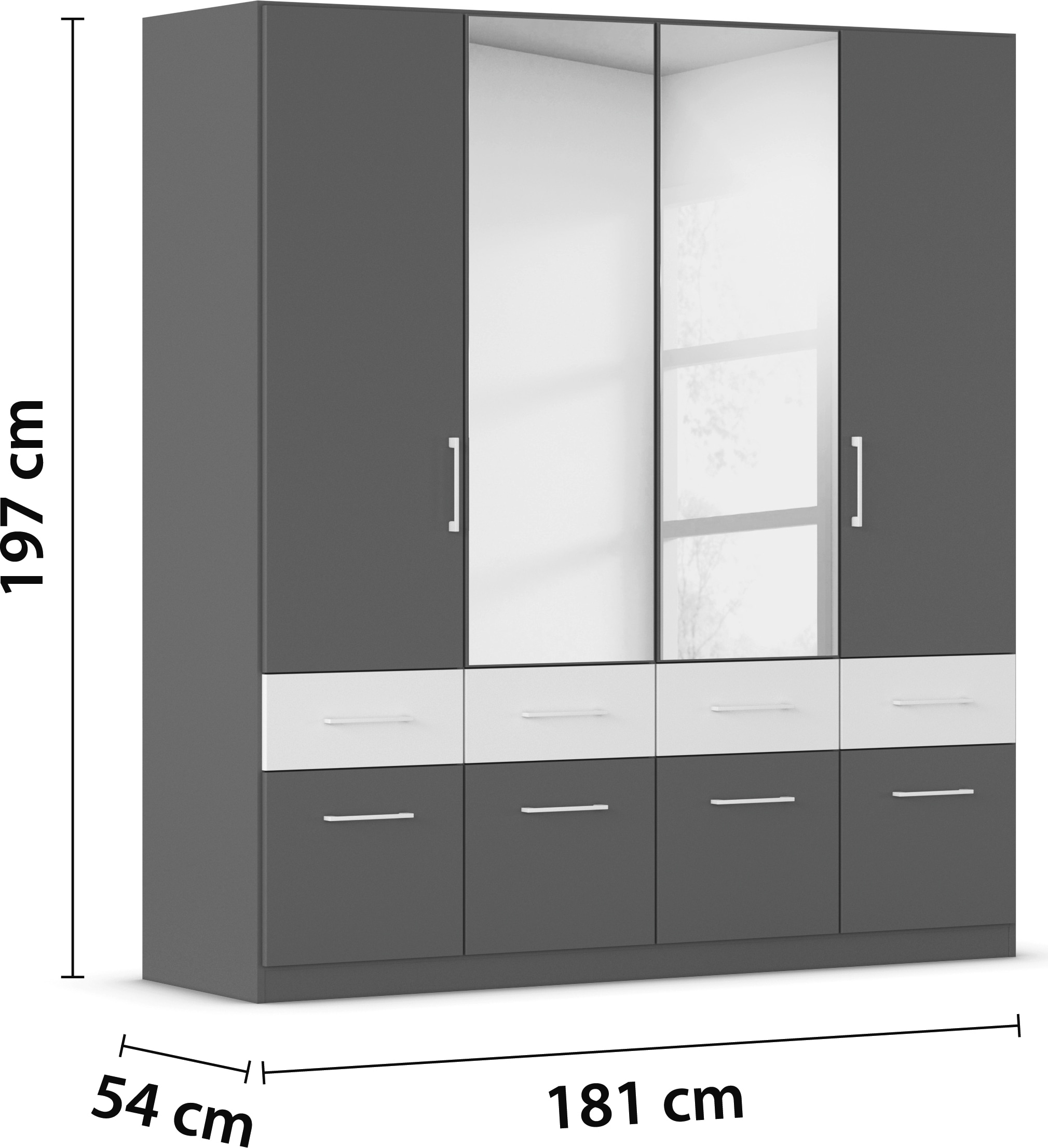 rauch Kleiderschrank »Kleiderschrank Schrank Garderobe Wäscheschrank DUNDEE«, (mit 3 Griff-Varianten), Schubladen in zwei Höhen, optional mit Spiegel MADE IN GERMANY