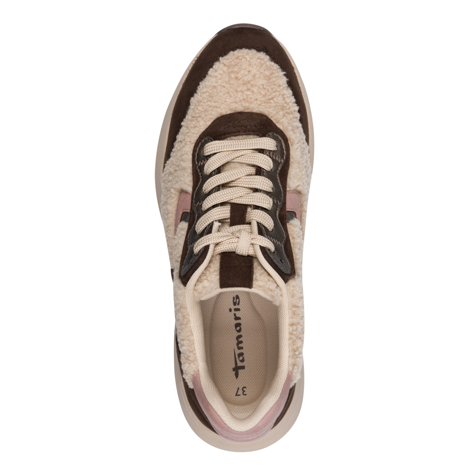 Tamaris Plateausneaker  Freizeitschuh, Halbschuh, Schnürer mit Teddy-Plüsch-Besatz