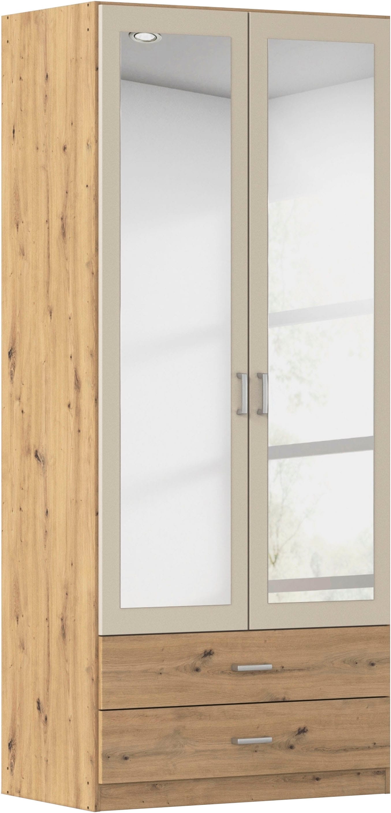 rauch Kleiderschrank "Schrank Garderobe Ankleide GAMMA Breiten 91/136/181/226/271/315/360 cm" in 3 Ausstattungen BASIC/CLASSIC/PREMIUM (inkl. SOFT-CLOSE-Funktion), verschiedene Griff-Varianten, mit Spiegel TOPSELLER MADE IN GERMANY