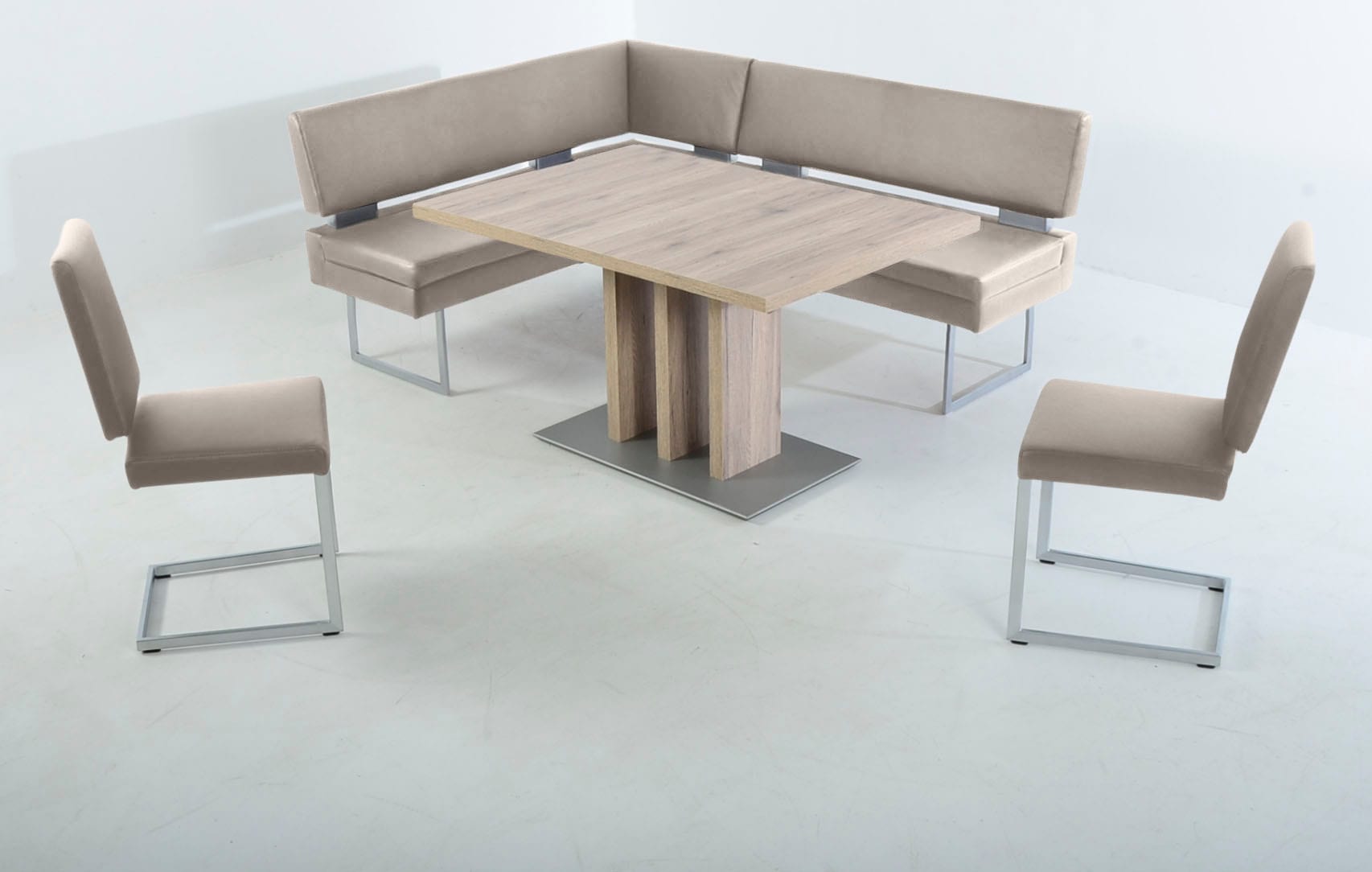 Essgruppe, B:158cm H:89cm T:199cm, grau, K+W KOMFORT & WOHNEN, Sitzmöbel-Sets, langer Schenkel links oder rechts, 2 Freischwinger, 1 Funktionstisch