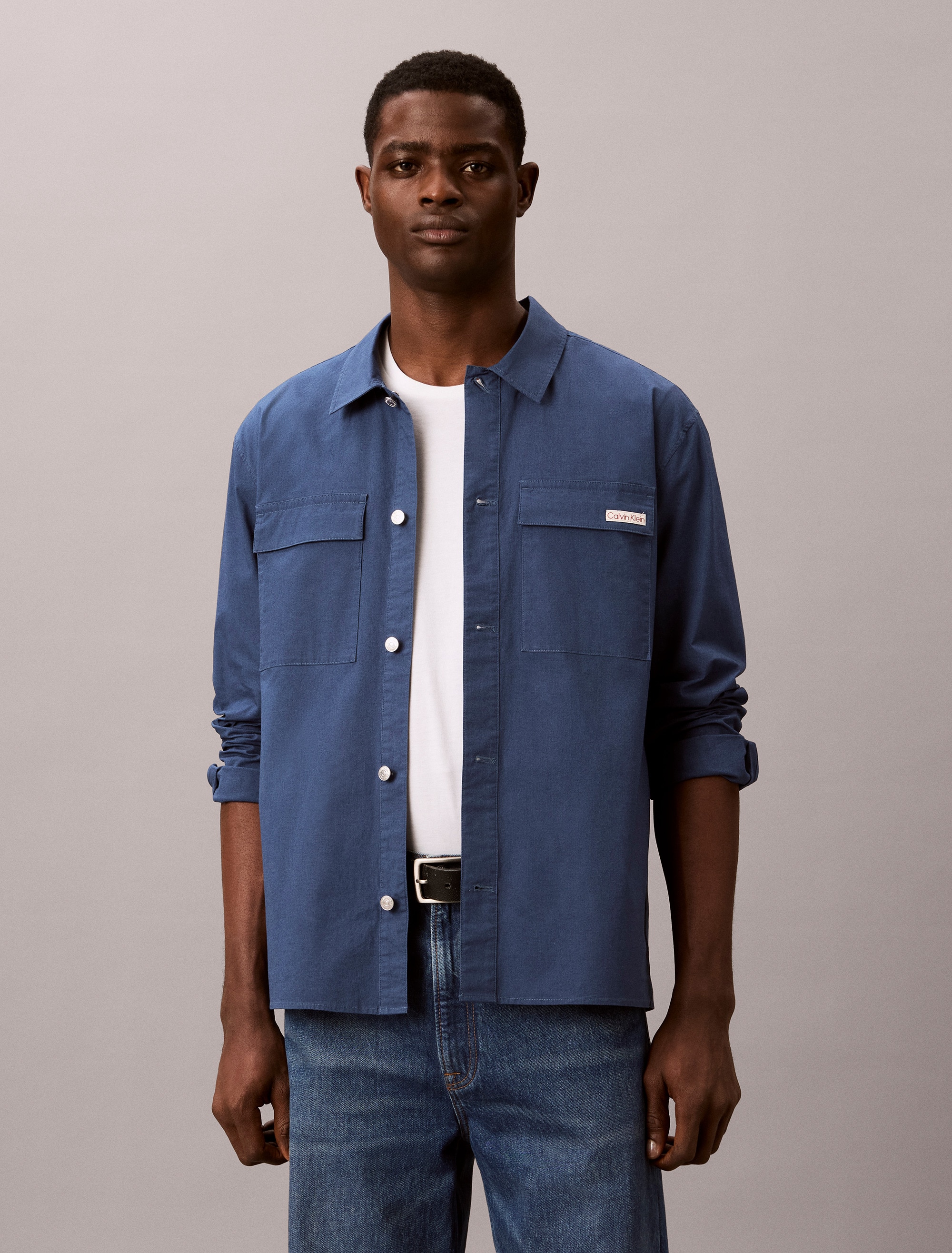Calvin Klein Jeans Outdoorhemd "Overshirt LS COTTON NYLON UTI" bequeme Passform, Hemdkragen, Markenlabel