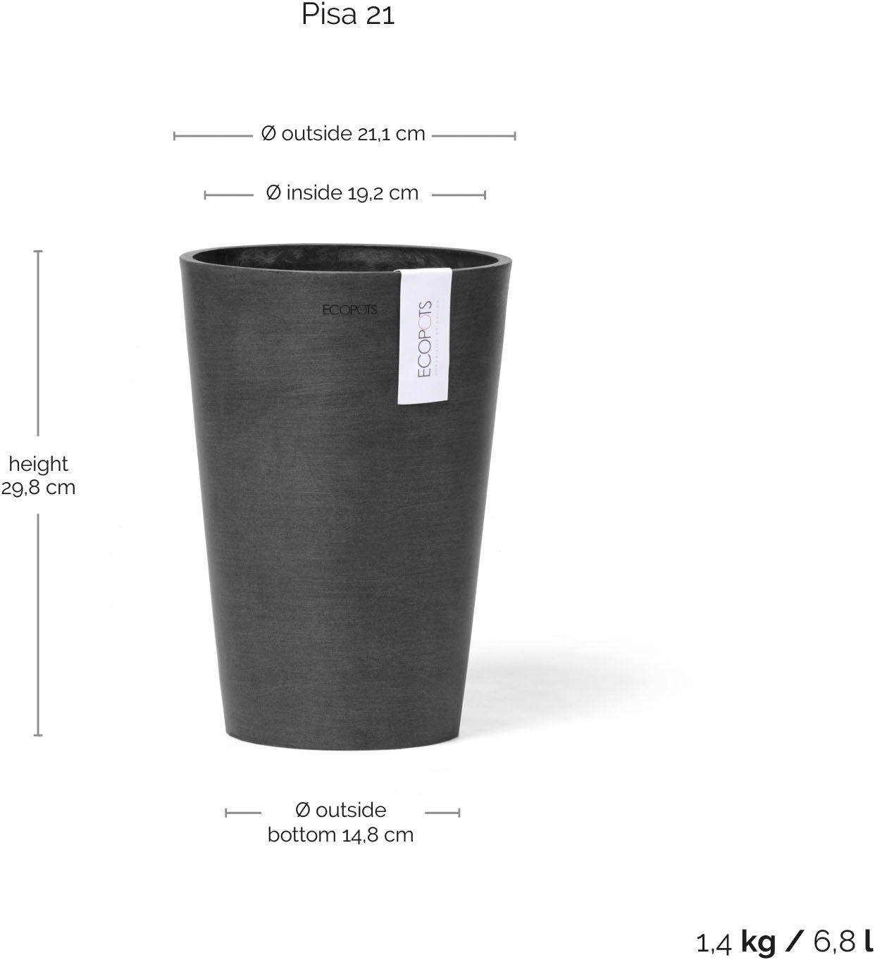 ECOPOTS Blumentopf »Pisa 21 Dunkelgrau« für den Innenbereich