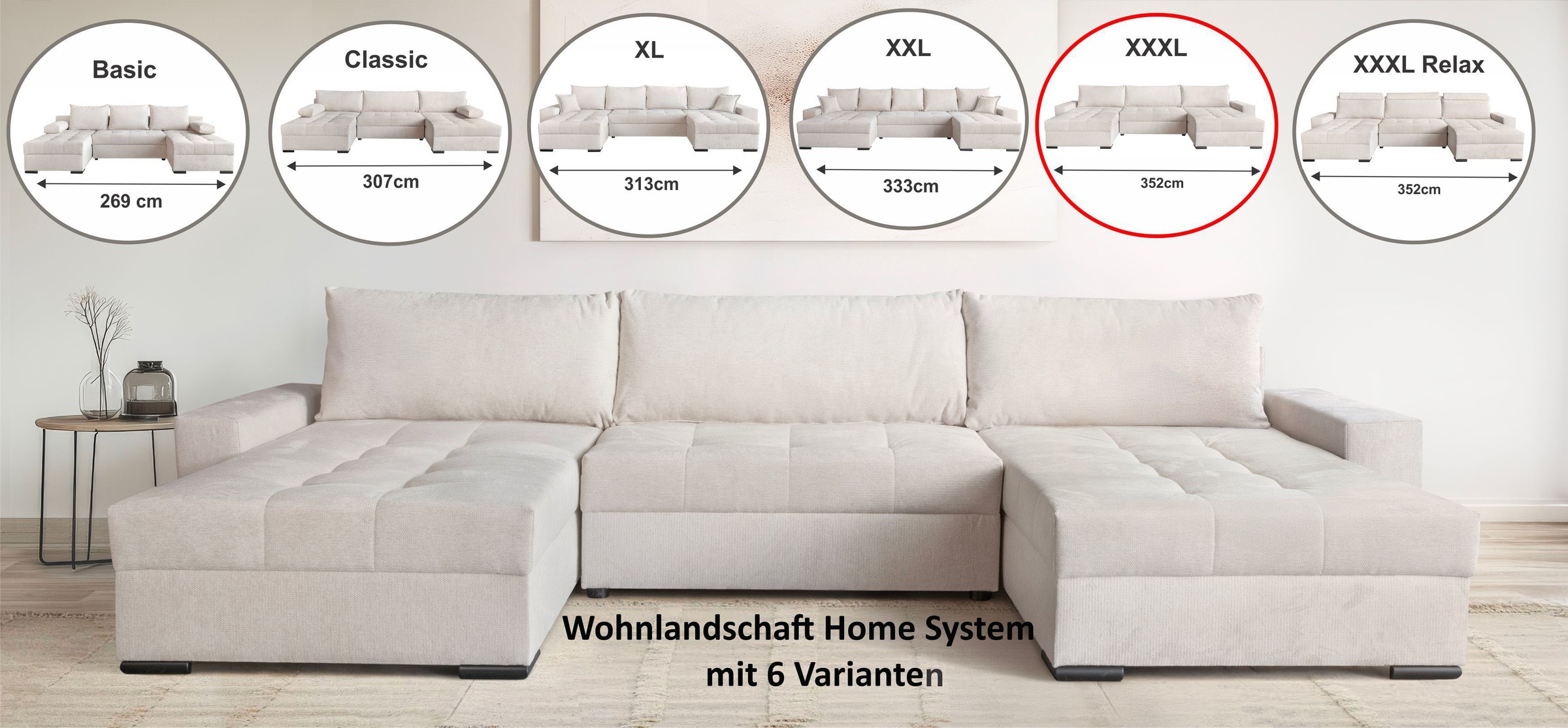 OTTO home Wohnlandschaft "Home System U-Form, von B: 269-352 cm wählbar, 6 günstig online kaufen