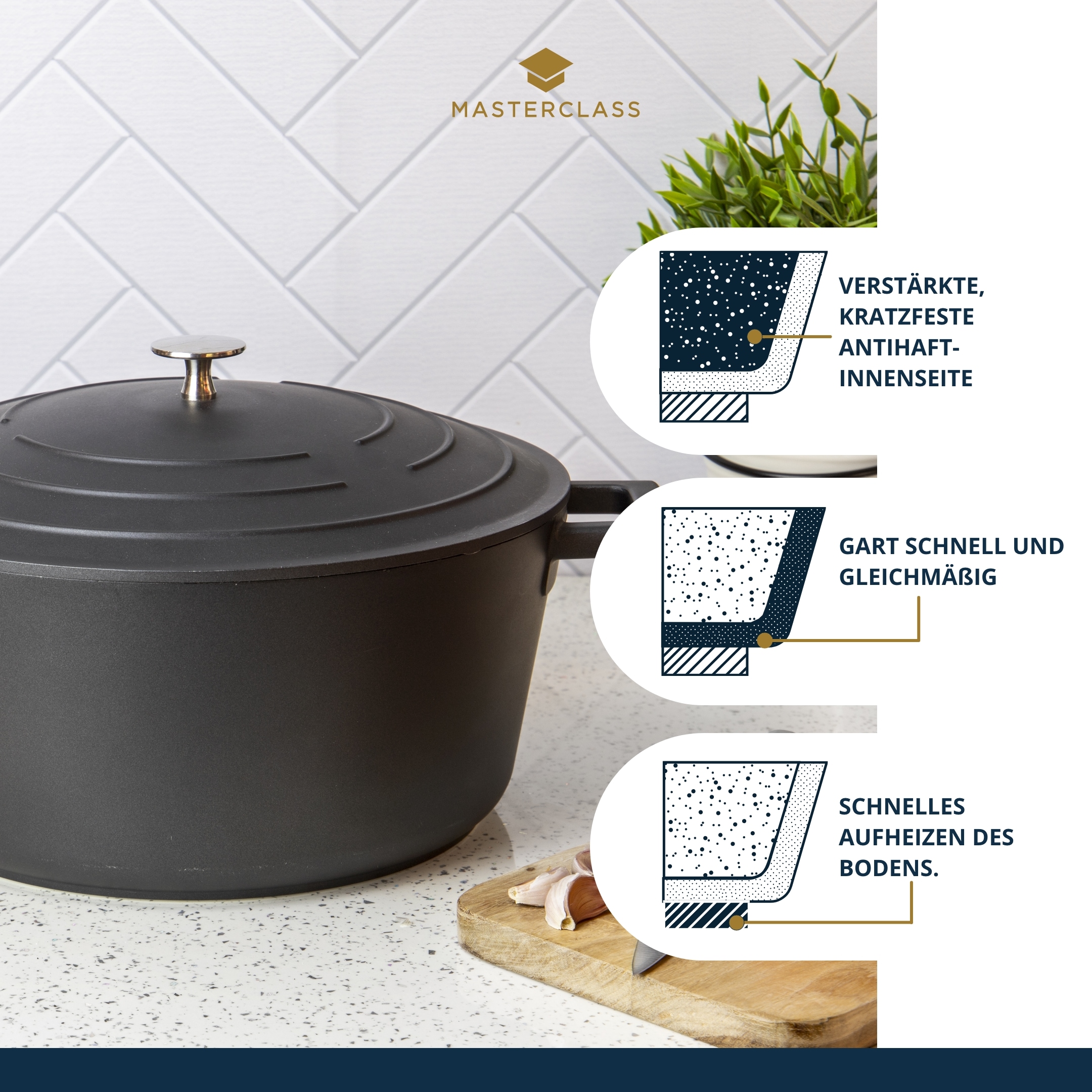 Master Class Kasserolle »MasterClass«, Aluminiumguss, 5 Liter, rund, ultraleicht, kratzfeste Antihaftbeschichtung, Induktion
