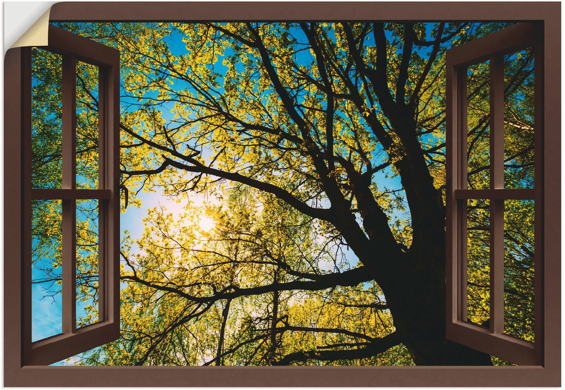 Artland Wandbild BAUR Baumkrone«, Wandaufkleber »Fensterblick Frühlingssonne (1 kaufen Leinwandbild, | oder Poster Alubild, als Baumbilder, St.), versch. in Größen