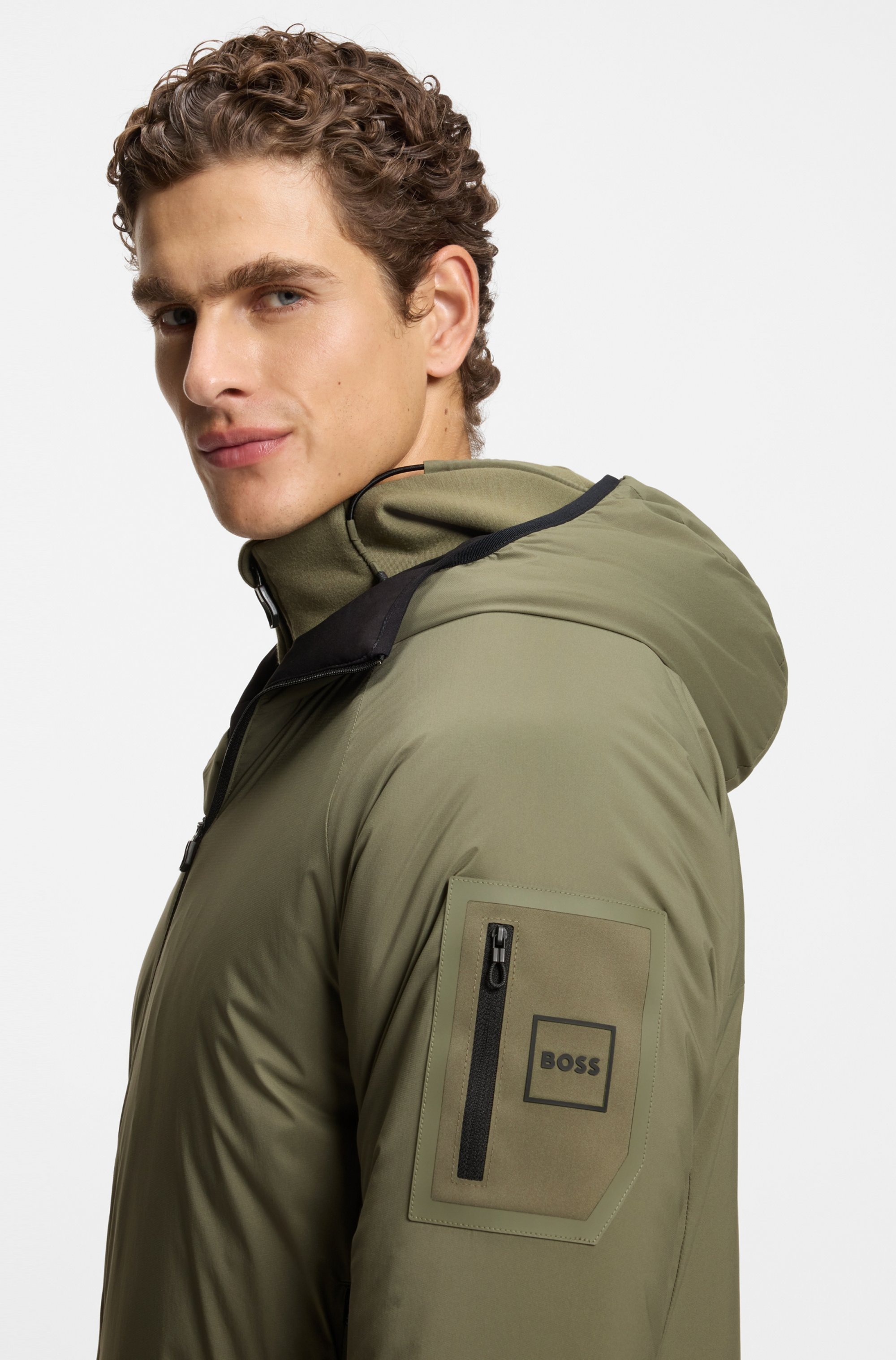 Thumbnail - BOSS GREEN Outdoorjacke mit Kapuze leicht wattiert, 4-Wege-Stretch-Qualität, Regular Fit