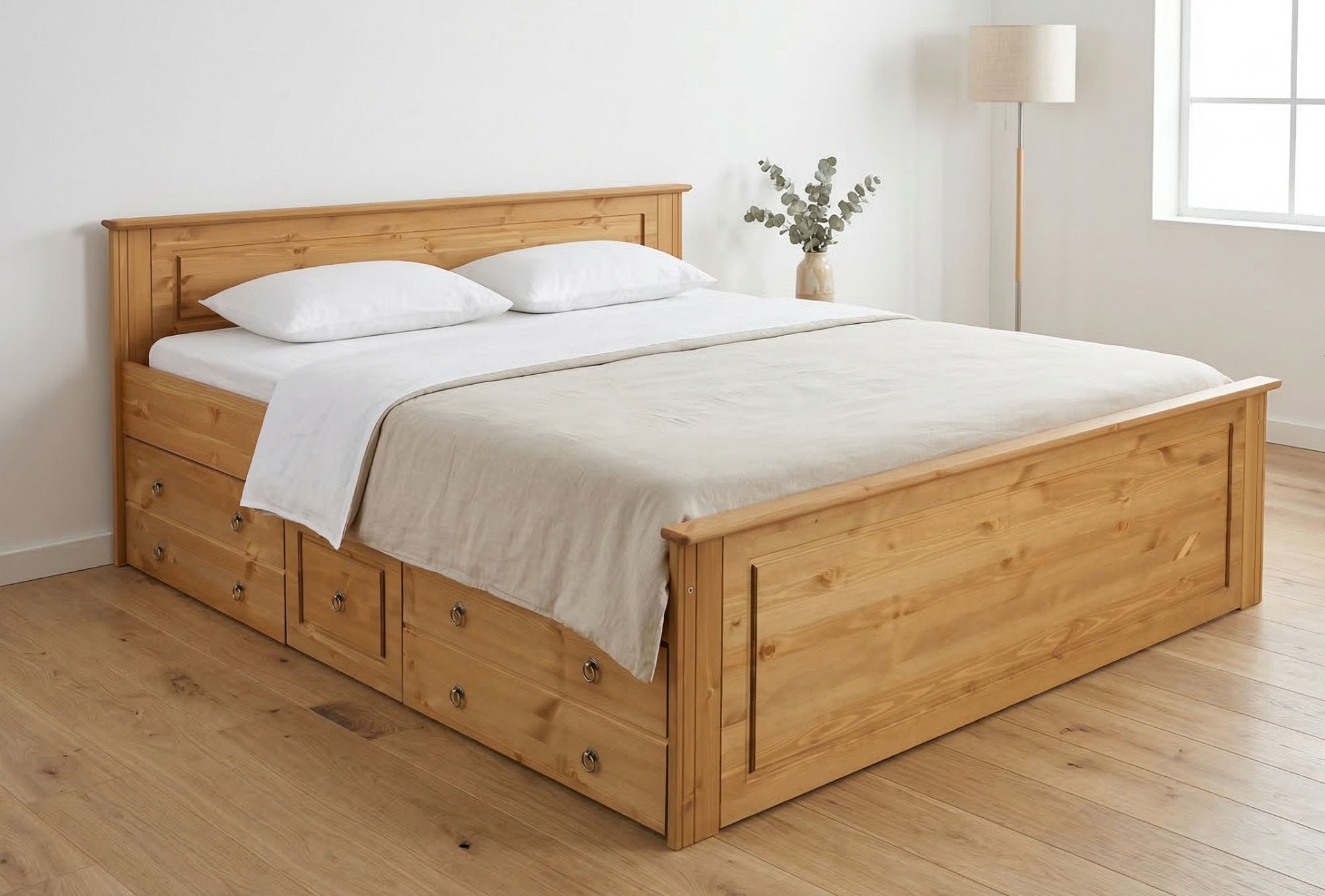 OTTO home Massivholzbett "Hugo, FSC zertifiziert, Landhausstil, zeitlos und edel" auch als Super Sparset inklusive Schubkästen, Stauraumbett, extra belastbar, Made in EU, viele Breiten
