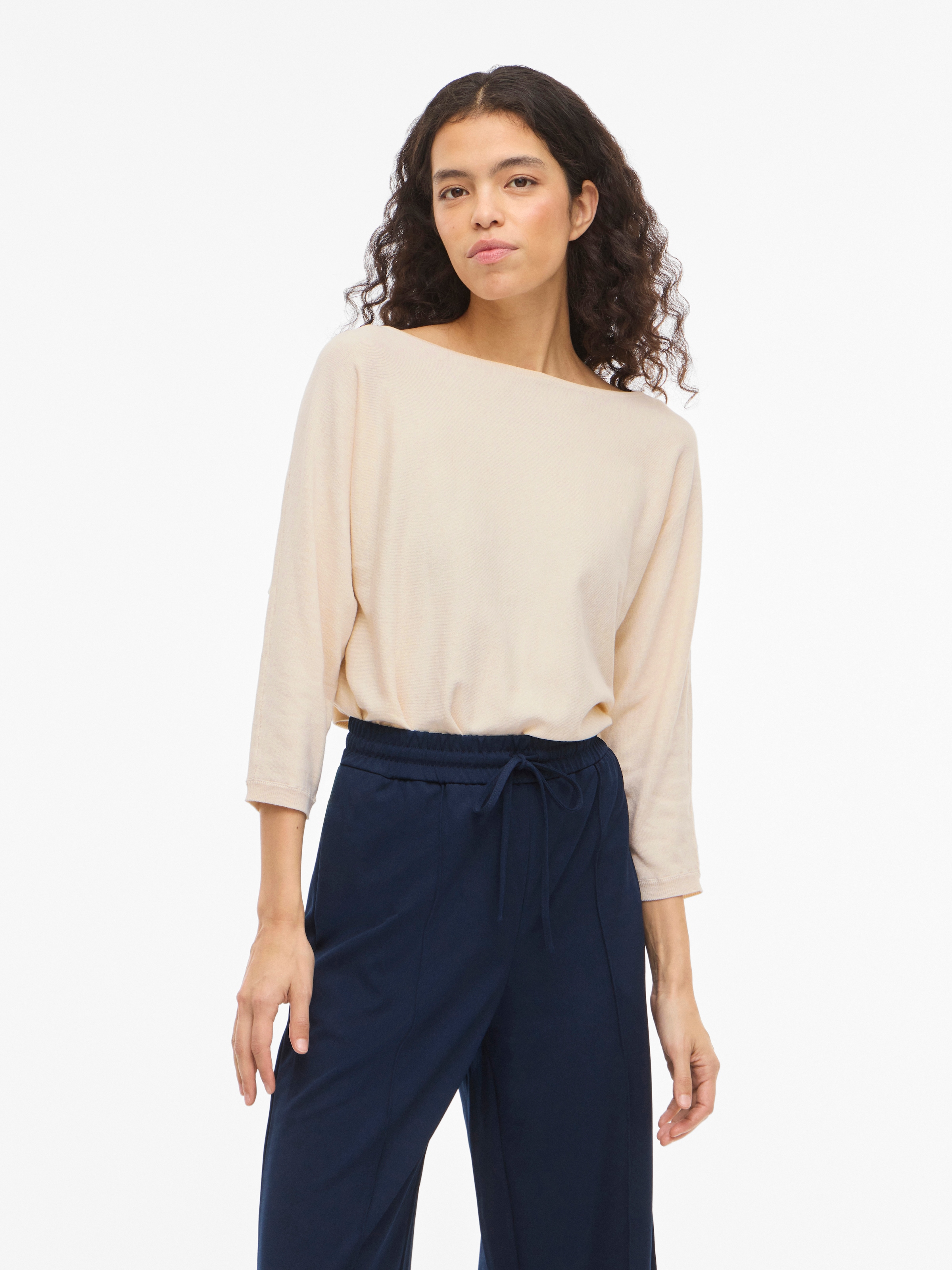 Vila "VIMALU BOATNECK 3/4 SLEEVE KNIT TOP-NOOS" Materialmix, loose fit