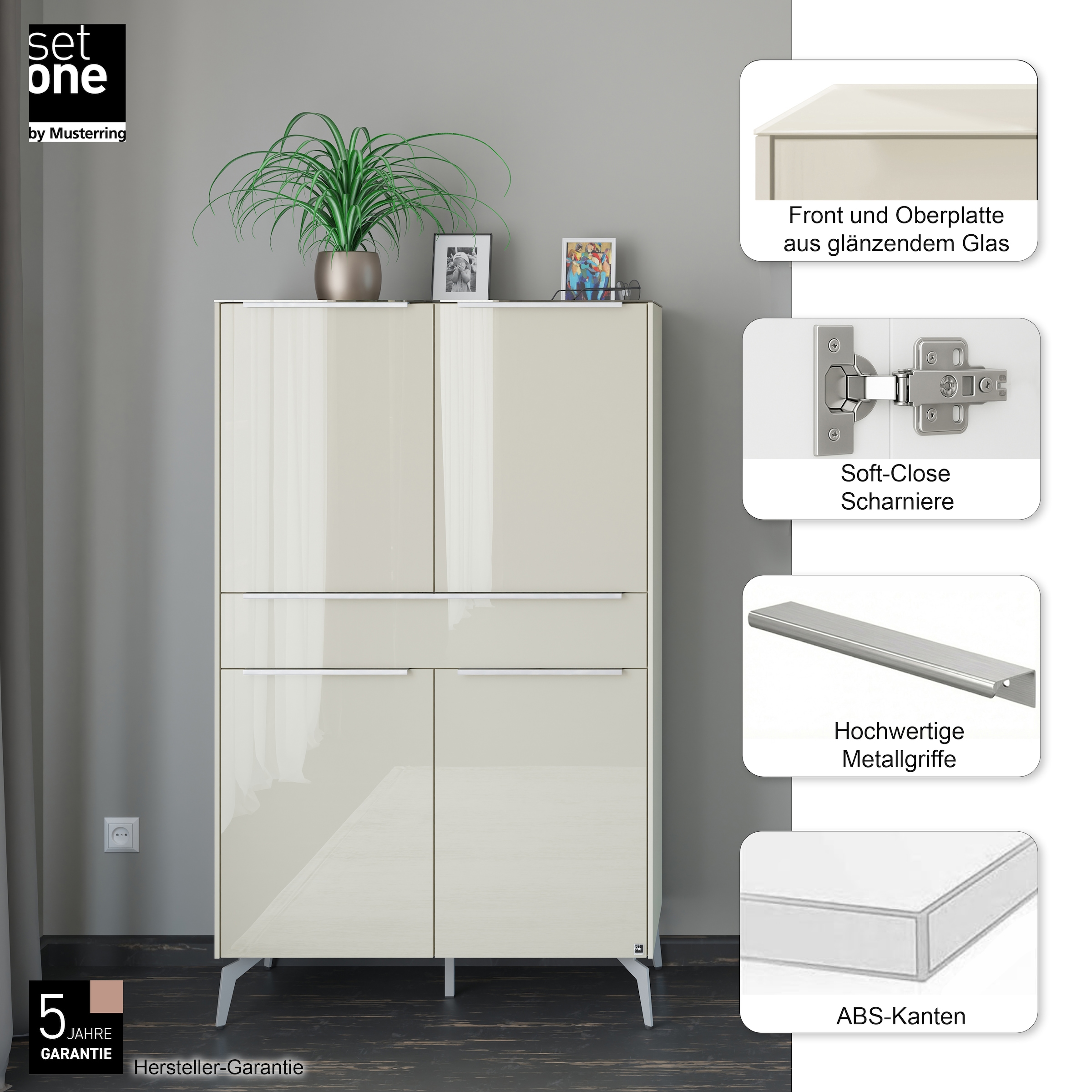 set one by Musterring Highboard "Reno" 1 Stk. tlg. Mit Winkelfuß in diversen Farben, 155 cm Höhe & Farbauswahl