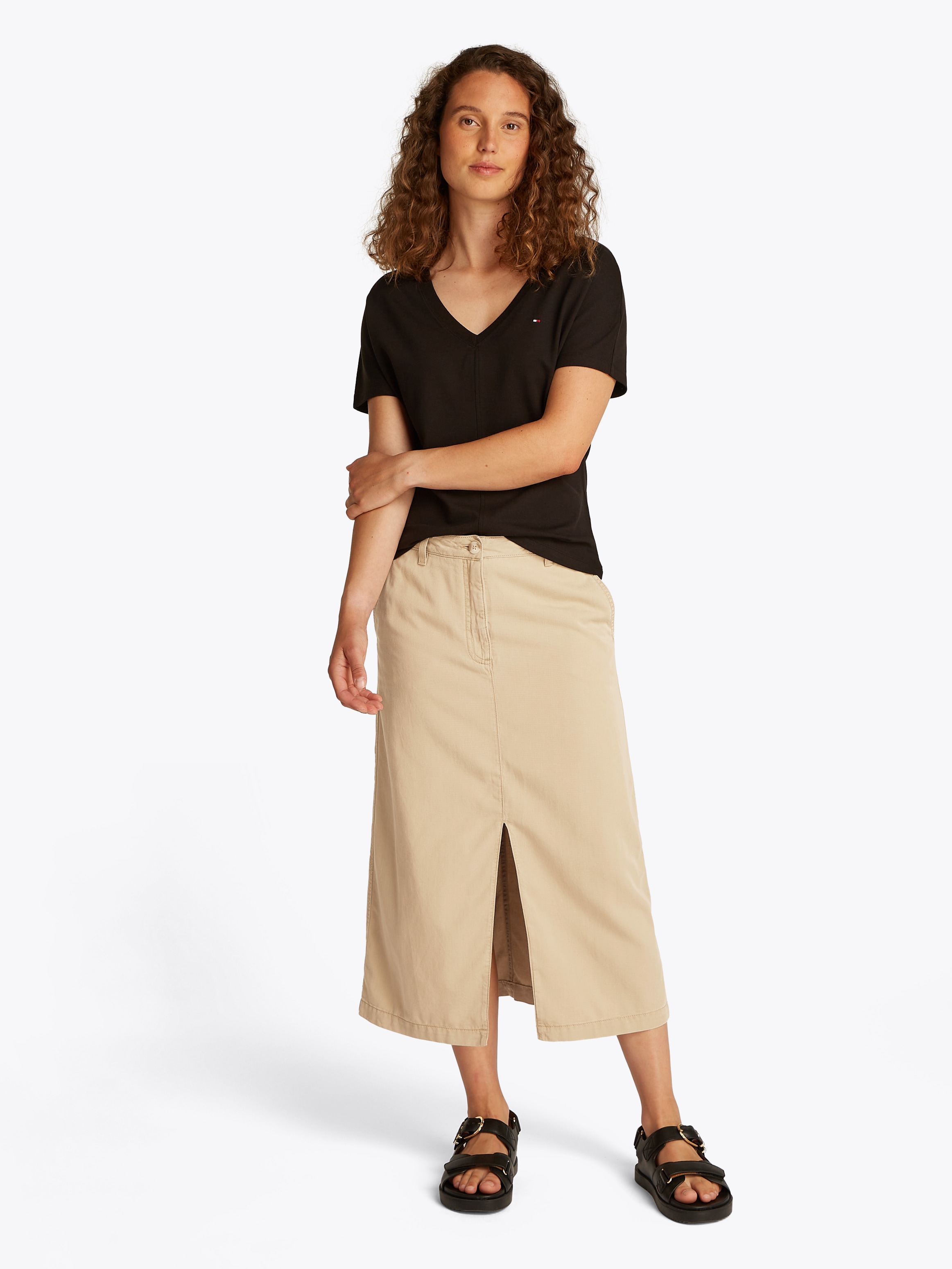 Tommy Hilfiger Webrock »CO TENCEL MIDI SKIRT«, mit Schlitz