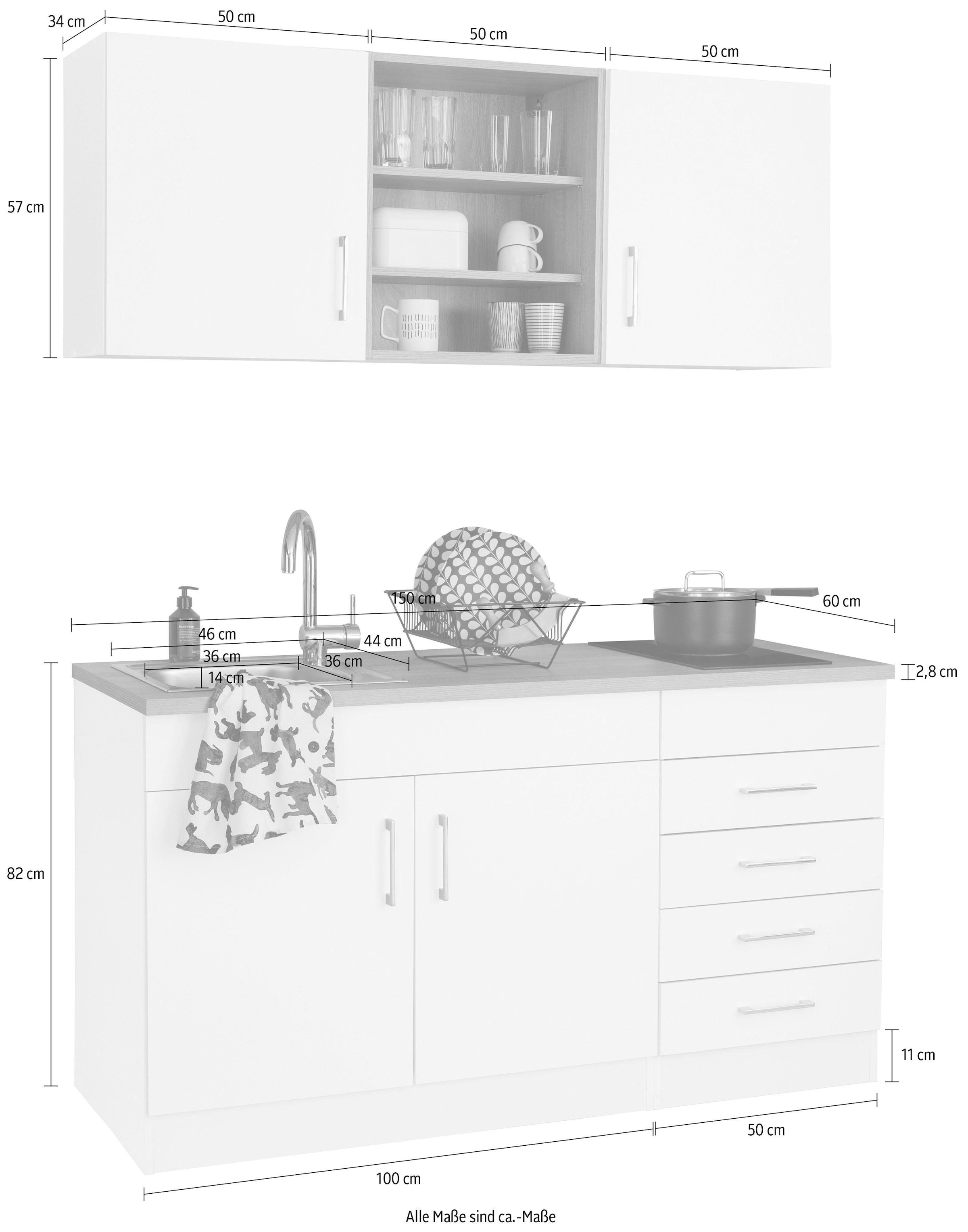 HELD MÖBEL Küche »Mali«, Breite 150 cm, wahlweise mit E-Geräten