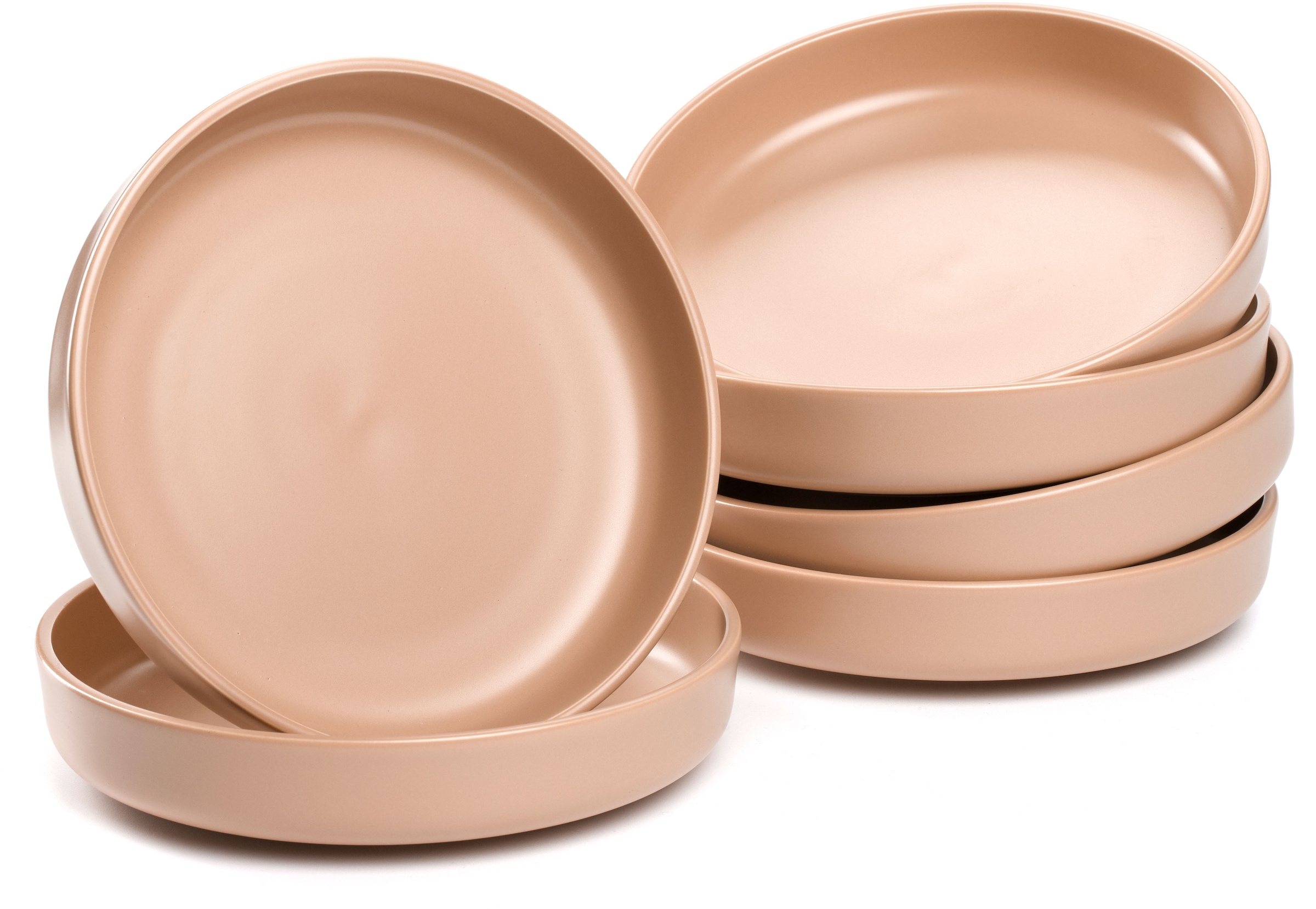 Teller-Set LEONARDO "Suppenteller ROMA, Keramikteller, ca. 20 cm, 6-teilig", rot (apricot), 6 Stk., Keramik, Geschirr-Sets, Teller Set, Geschirr-Set, Service, spülmaschinengeeignet
