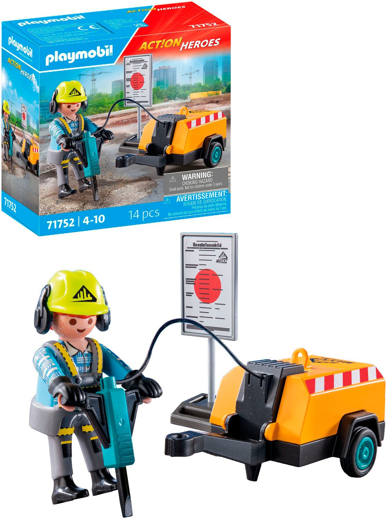 Playmobil® Konstruktions-Spielset »Bauarbeiter mit Meißel (71752), Playmobil Action Heroes«, (14 St.)