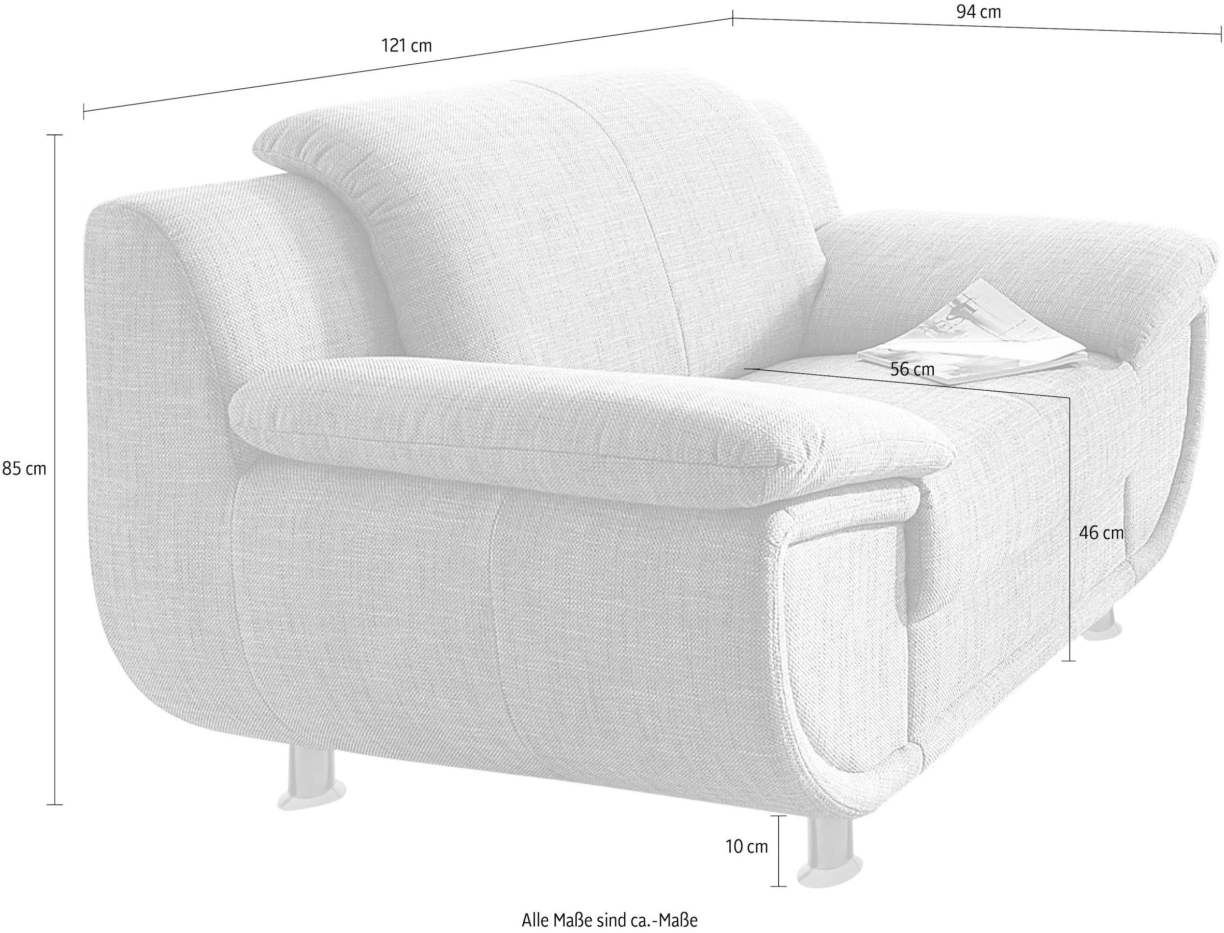TRENDMANUFAKTUR Sessel »Rondo, Breite 121 cm, breite Armlehnen, Füße schwarz« Big-Sessel wahlweise mit Federkern, in verschiedenen Bezügen