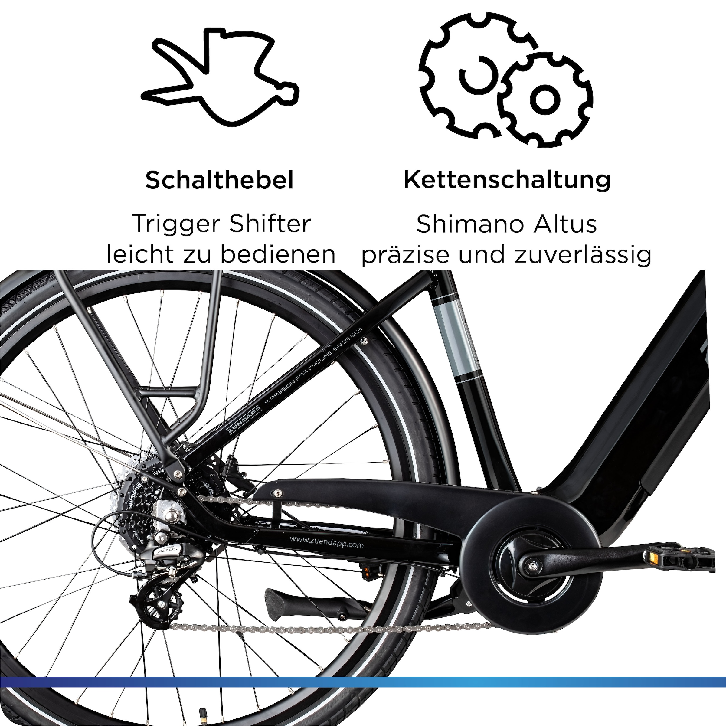 Zündapp »Z810« 24 Gang Shimano Altus RD-M310 Schaltwerk Kettenschaltung Heckmotor 250 W Pedelec, Elektrofahrrad für Herren