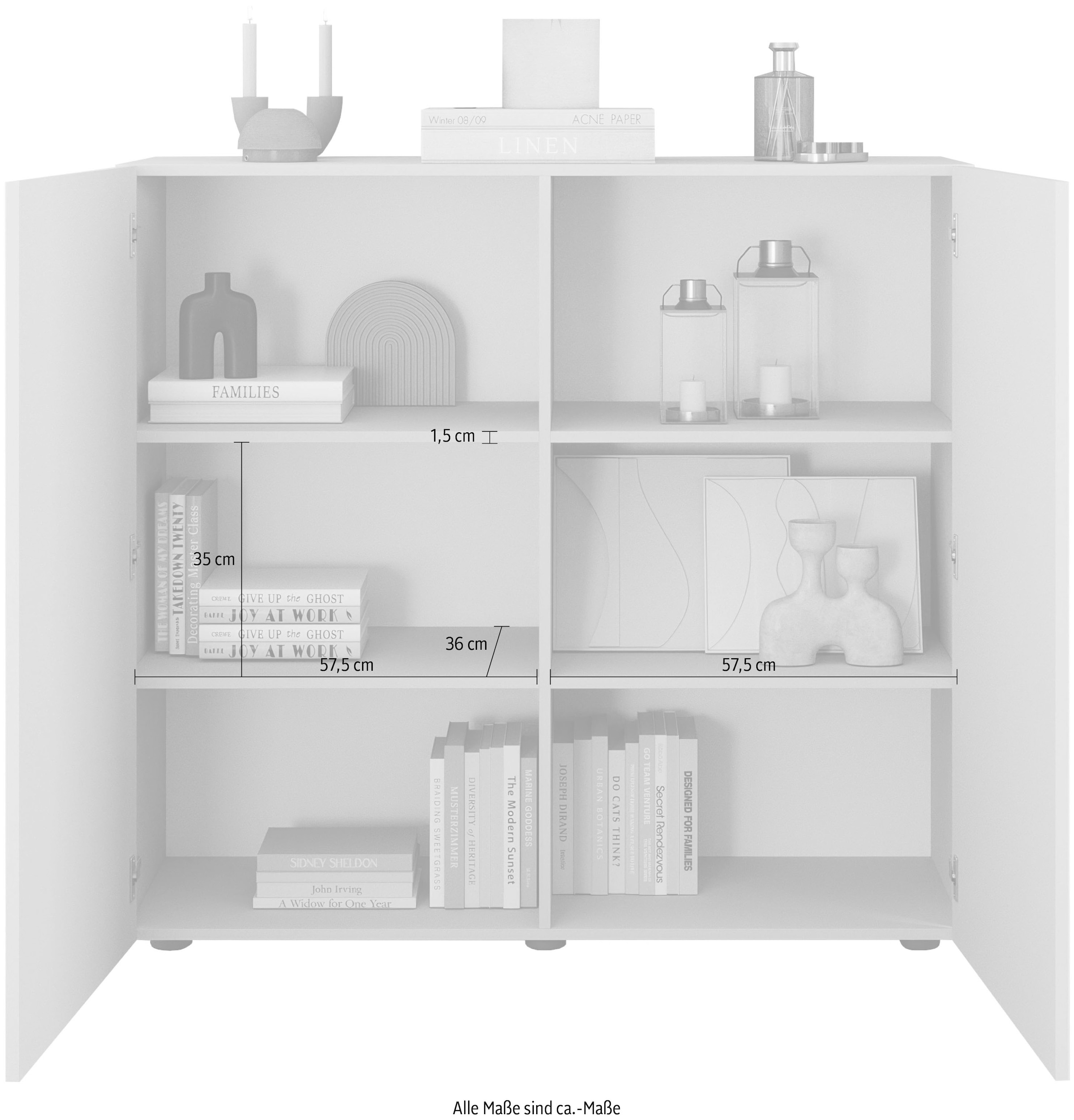 INOSIGN Highboard »Rio Höhe 111 cm u. Breite 120 cm, Kommode mit 2 Türen,«, geriffelte Front, modern u. elegant, viel Stauraum
