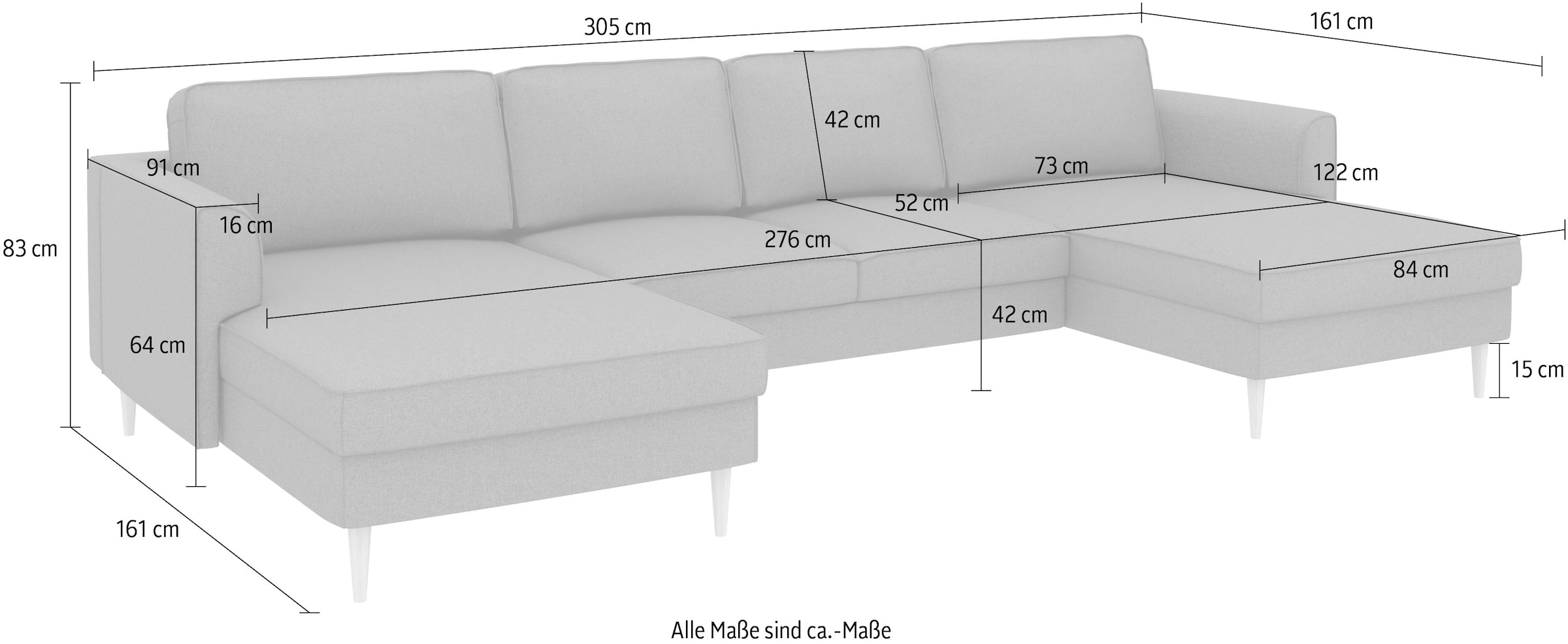 Home affaire Wohnlandschaft »Booster Couch wahlweise mit Schlaffunktion und Bettkasten-auch in Cord«, Sofa in U-Form, Breite 305 cm
