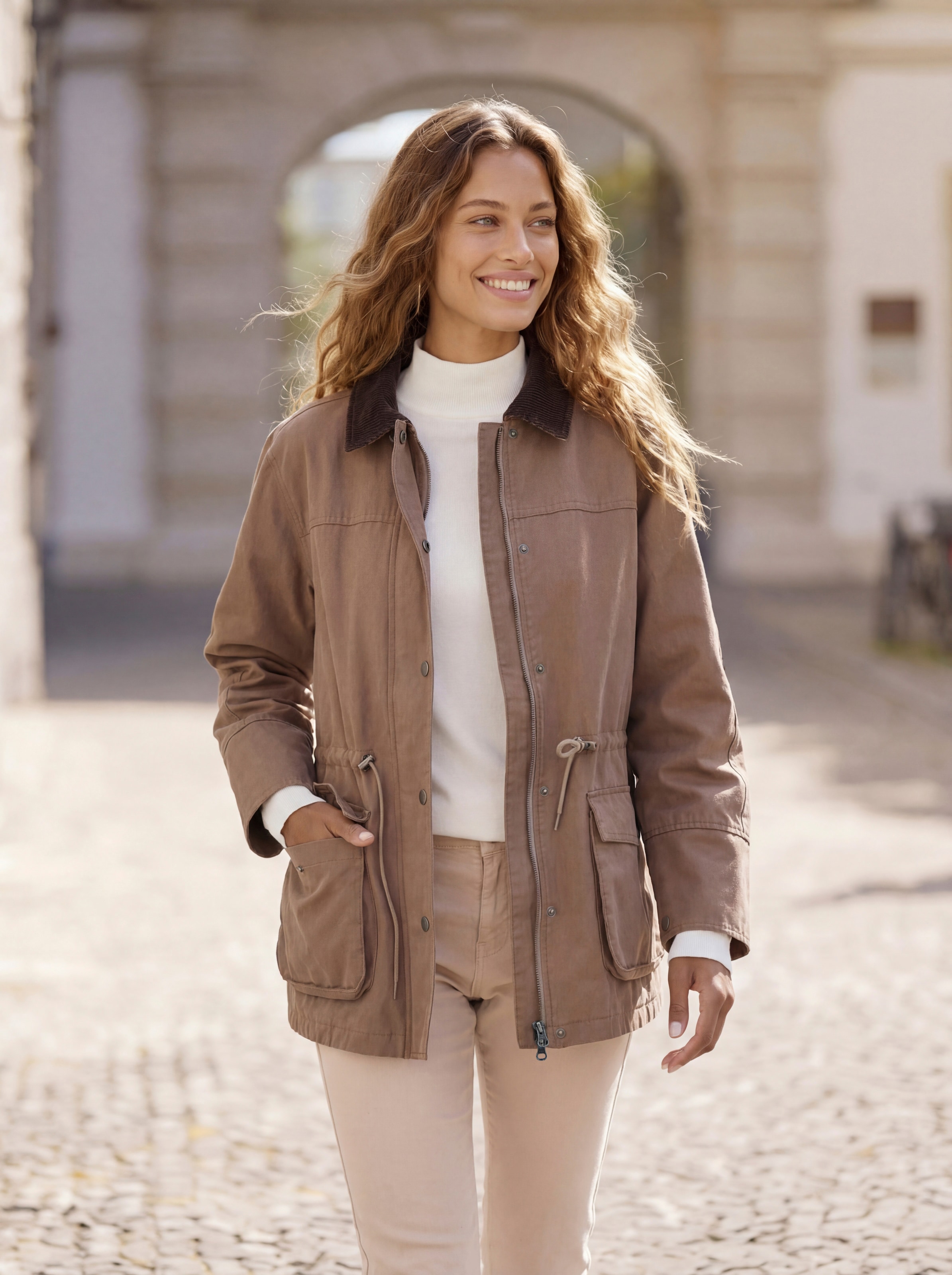 French Connection Canvasjacke in langer Form mit Kordkragen günstig online kaufen