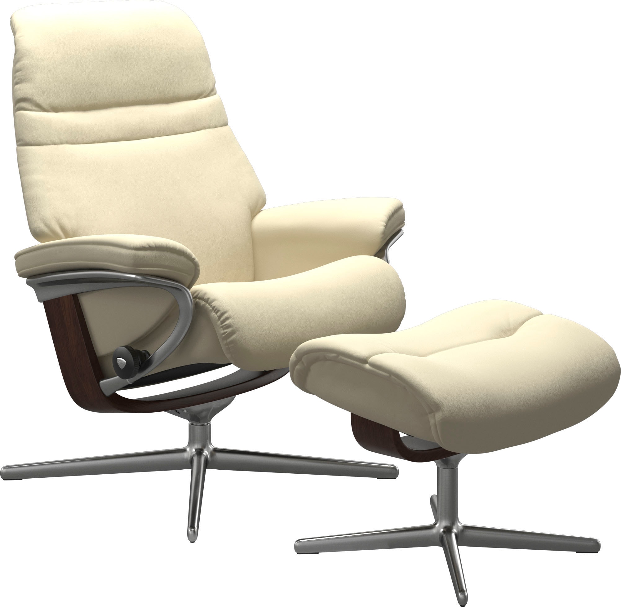 Stressless Relaxsessel "Sunrise" Set, Relaxsessel mit Hocker, mit Hocker, mit Cross Base, Größe S, M & L, Holzakzent Braun