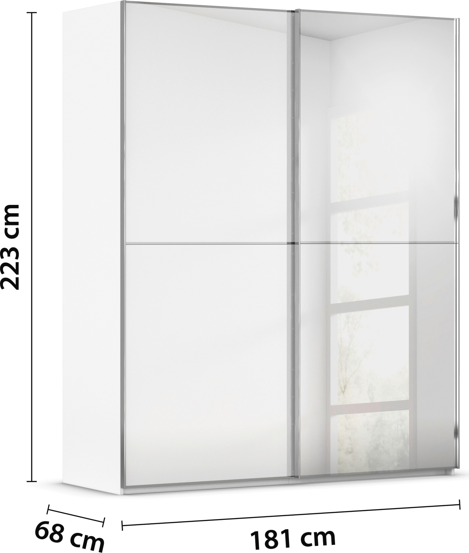 rauch Schwebetürenschrank »Kleiderschrank Schrank Garderobe Schlafzimmerschrank SCALE-DUO« edle zweigeteilte Türen Spiegel/Glas-Mix 3 Zierleisten MADE IN GERMANY