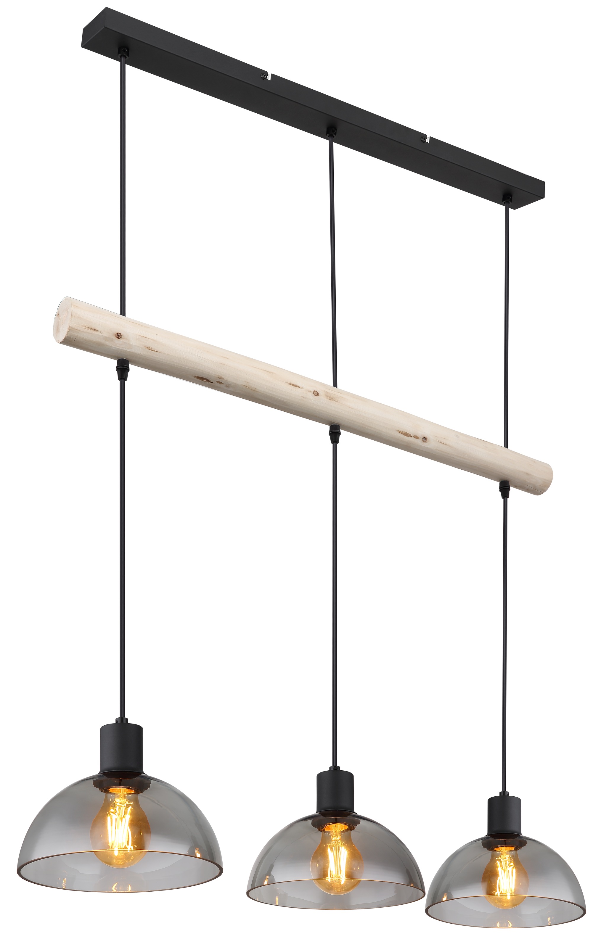 GLOBO LIGHTING Hängeleuchte »LINDI« E27 1 Stk. Schwarze Hängeleuchte Holz natur, Glas rauchfarben, höhenverstellbar