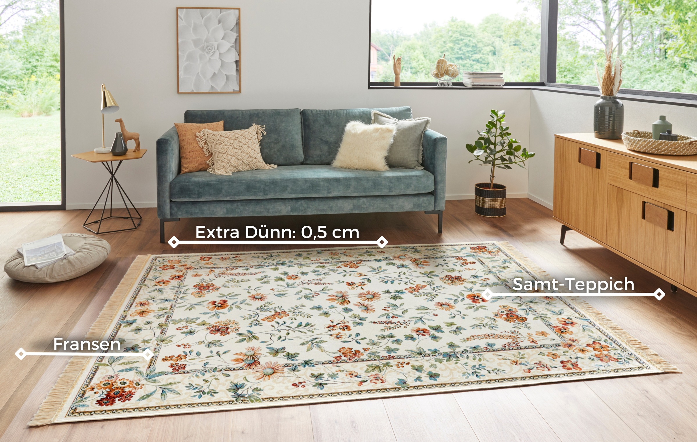 Teppich HANSE HOME "Orient Flowers" Gr. 6, beige (creme), B:195cm H:5mm L:300cm, Viskose, Teppiche, Teppich, Kurzflor mit Fransen, Orient, Wohnzimmer, Schlafzimmer, Esszimmer 2
