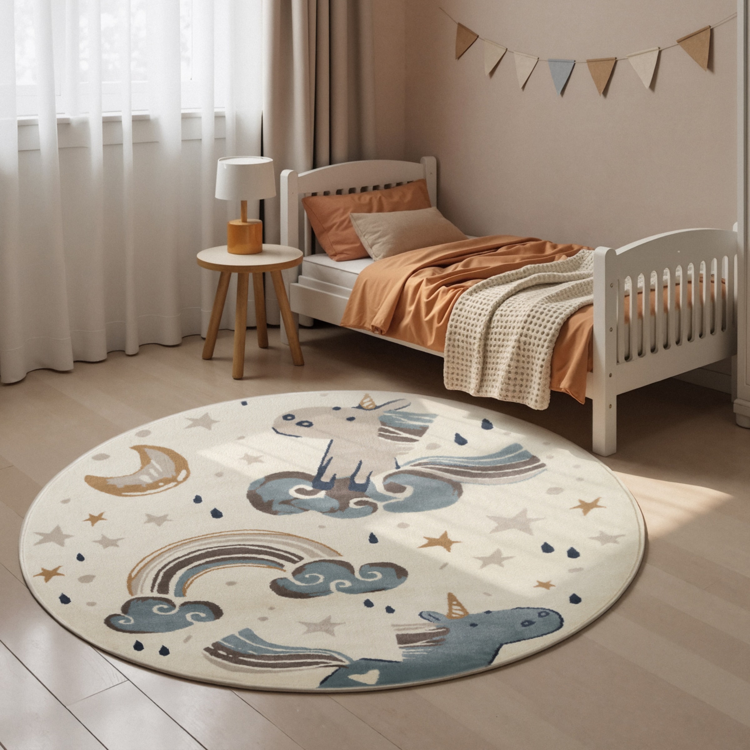 Kinderteppich HANSE HOME "Einhorn", creme multifarben, H:10mm Ø:160cm, Polypropylen, Teppiche, Kinderteppich, Pflegeleicht, Weich, Kinderzimmer, Spielteppich, Spielunterlage