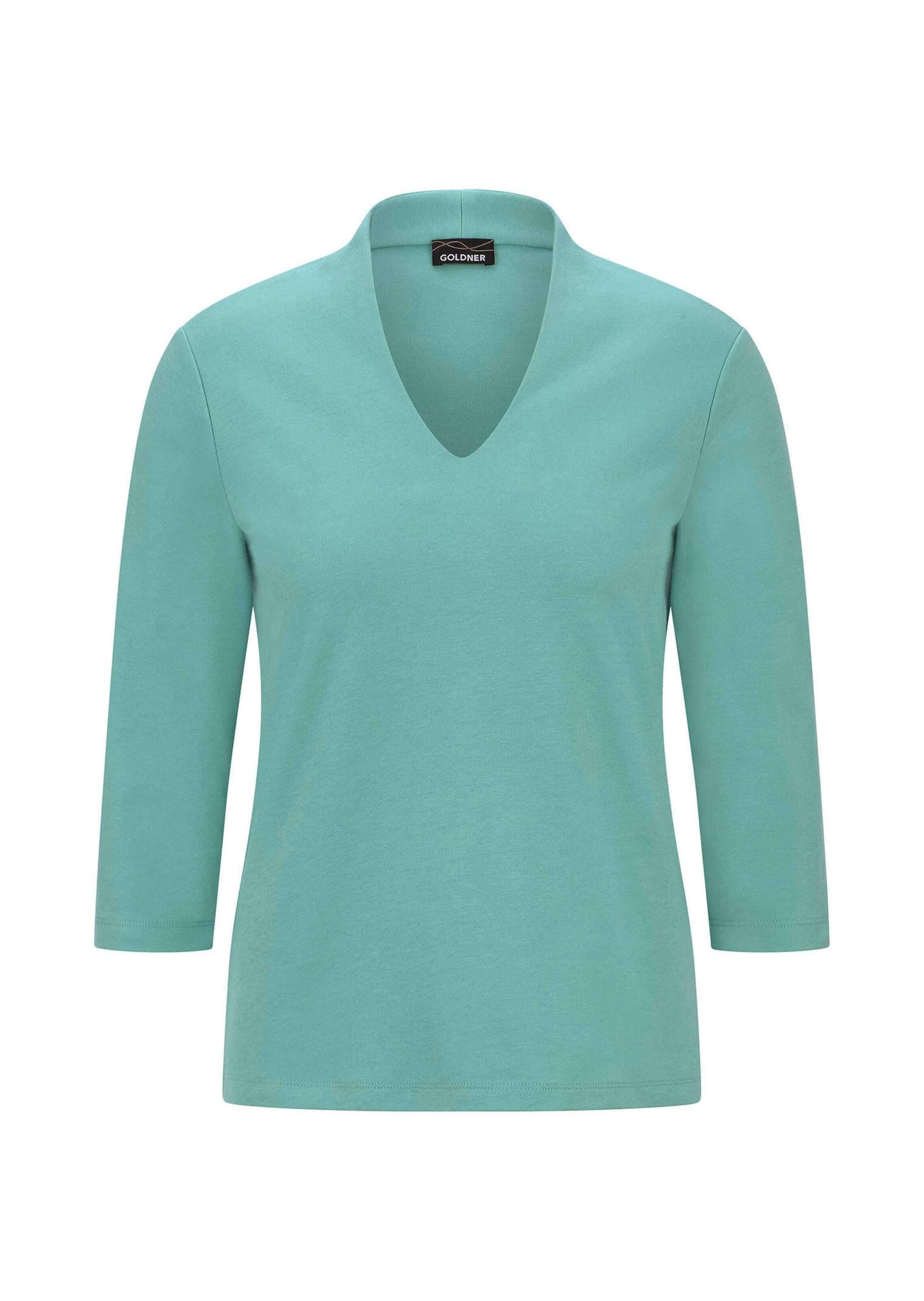 GOLDNER Kurzarmshirt "Kurzgröße Elegantes Basic-Shirt mit V-Ausschnitt" V-Ausschnitt