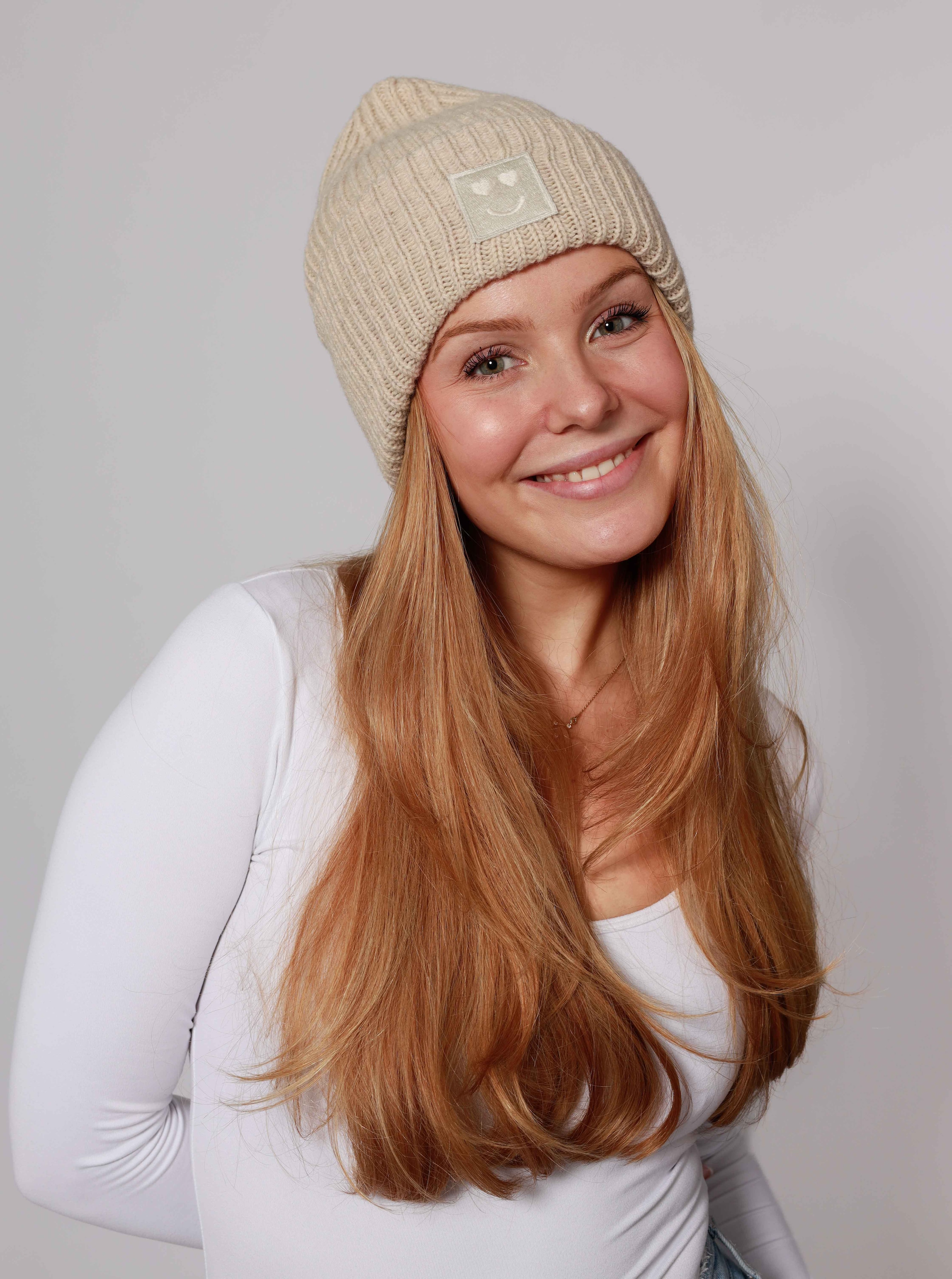 Zwillingsherz Strickmütze "Smile" Grobstrick, Smile Patch günstig online kaufen