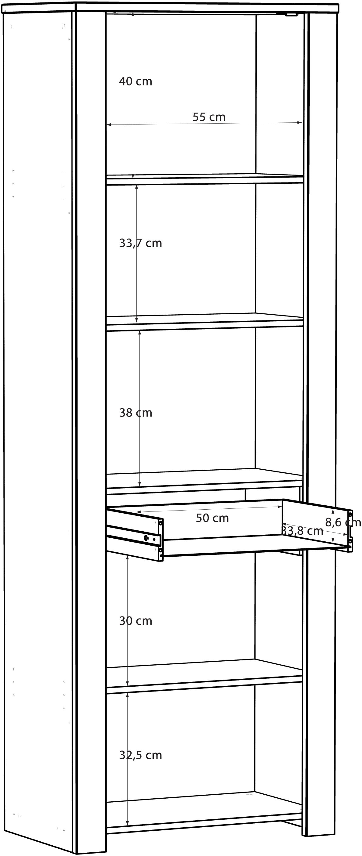 FORTE Highboard »Bohol, Vitrine, 1 Glastüre,1 SK, 1 Türe« B/H/T 71,7/205,4/42 cm Beleuchtung optional bestellbar