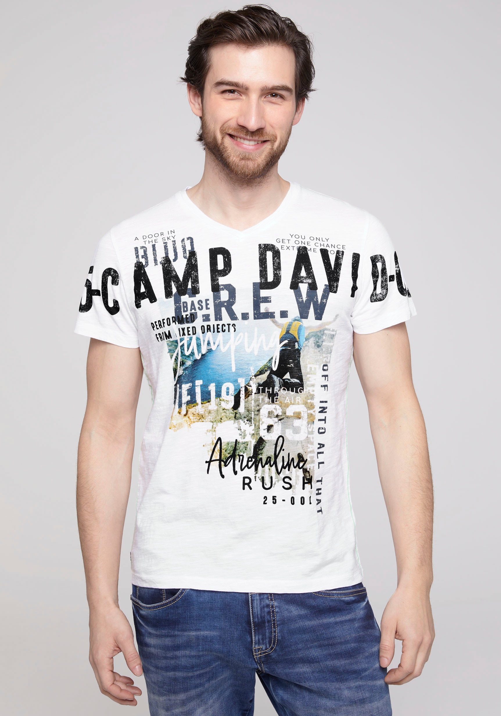 CAMP DAVID T-Shirt, mit Print ▷ kleinem Rücken kaufen Logo oberen | auf dem BAUR
