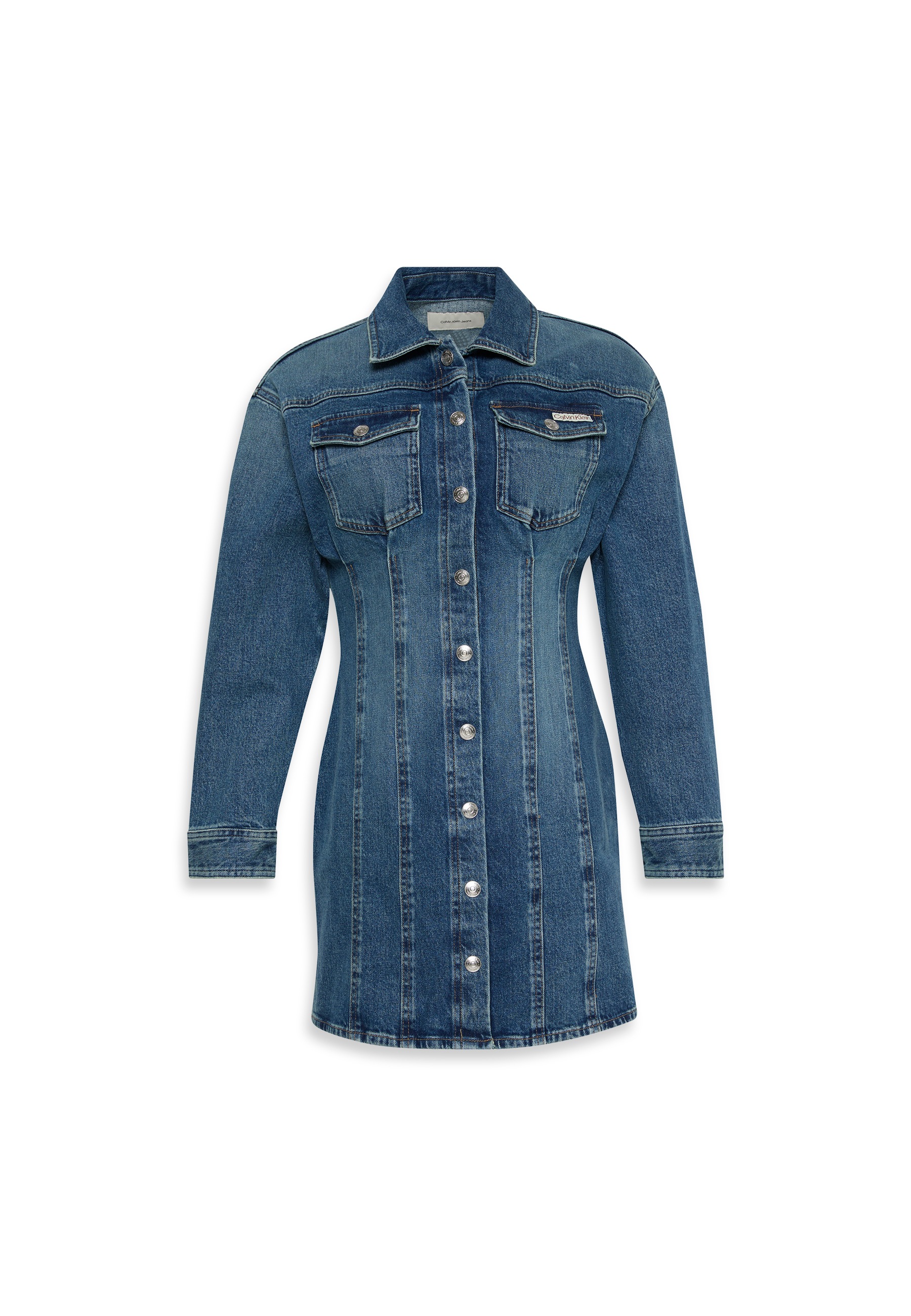 Calvin Klein Jeans Jeanskleid "LS DENIM MINI DRESS" Klappentaschen Mit Rund günstig online kaufen
