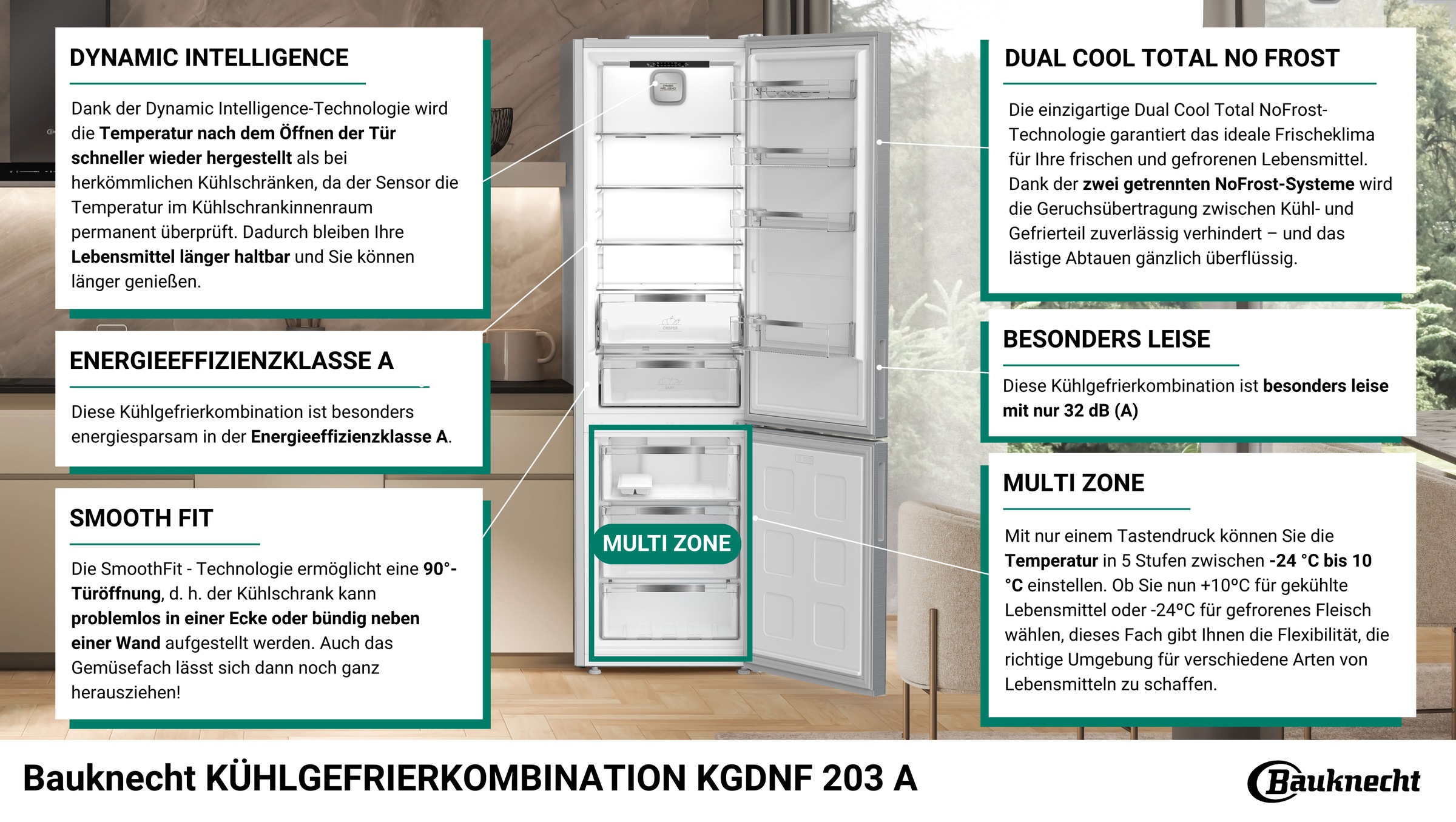 BAUKNECHT Kühl-/Gefrierkombination »KGDNF 203 A«