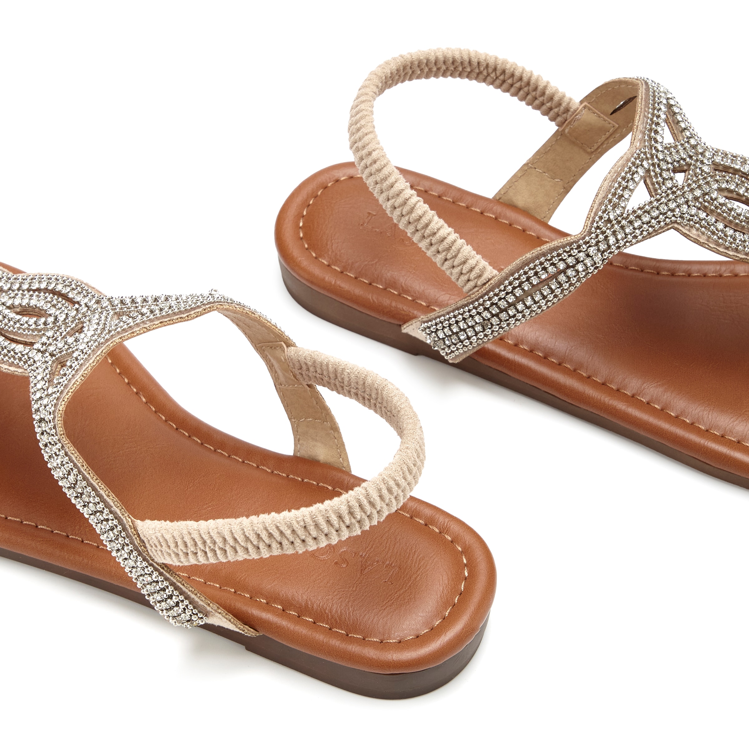 LASCANA Zehentrenner  Sandale, Pantolette mit Schmucksteinen in Glitzer-Optik VEGAN