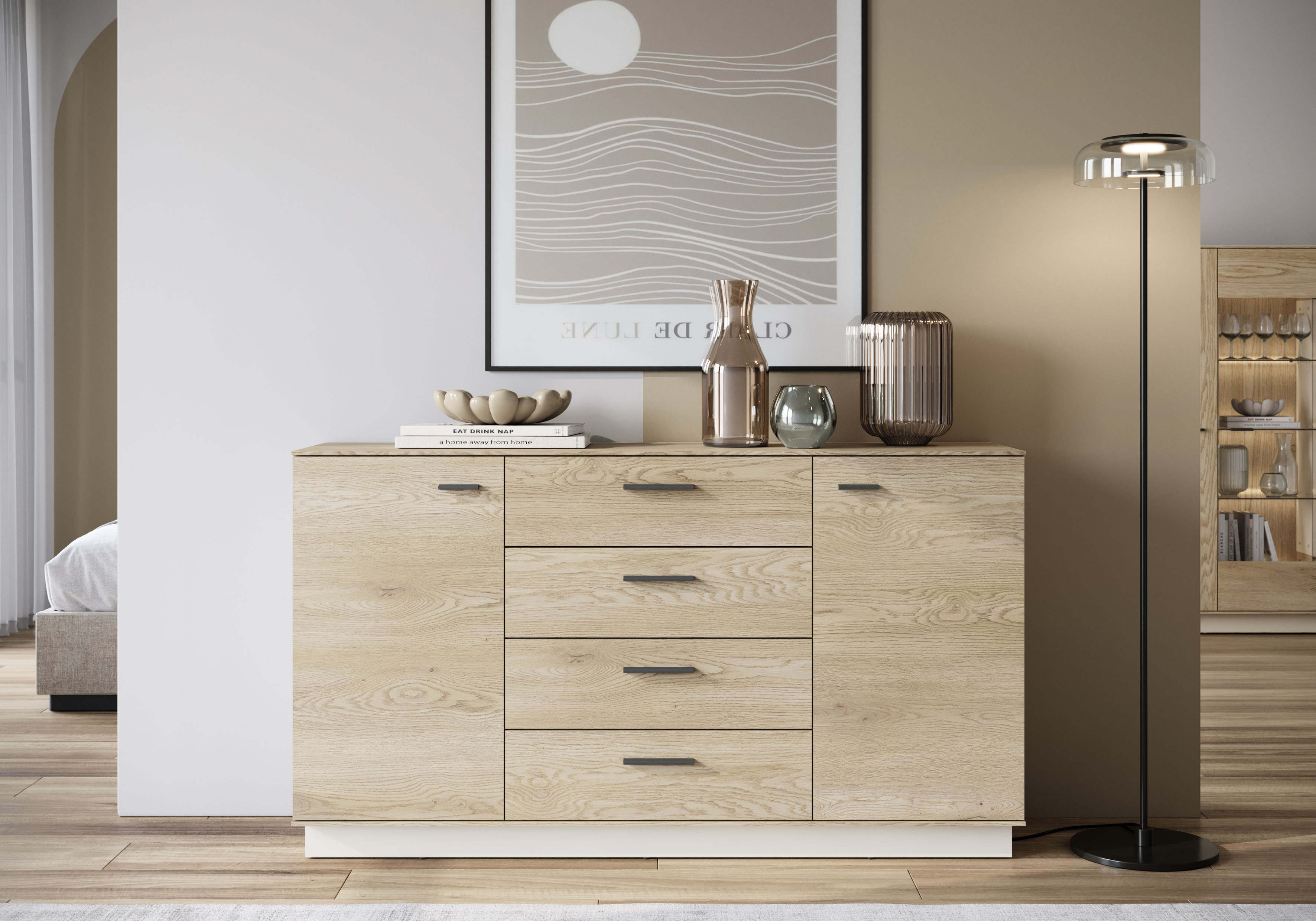 Home affaire Kommode "LAGOON" modernses Sideboard, Breite ca.155 cm, 2 Türen und 4 Schubkasten