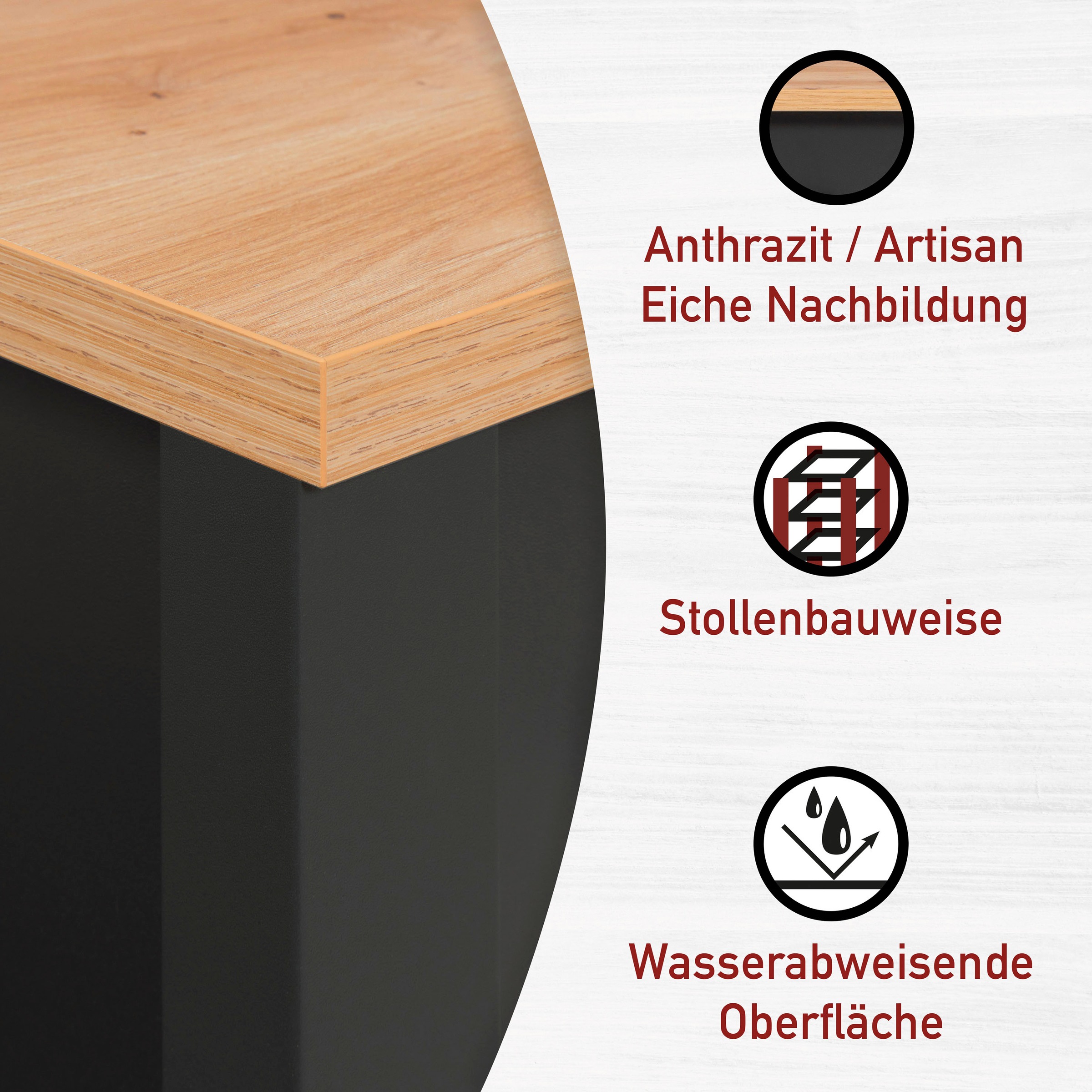 Inter Link Highboard »Carbona, Badschrank, Anthrazit/Artisan Eiche Nachbildung, Platzsparend« 1 Stk. tlg. Midischrank mit 4 Schubladen, 42 x 40 x 94 cm, Skandi Look